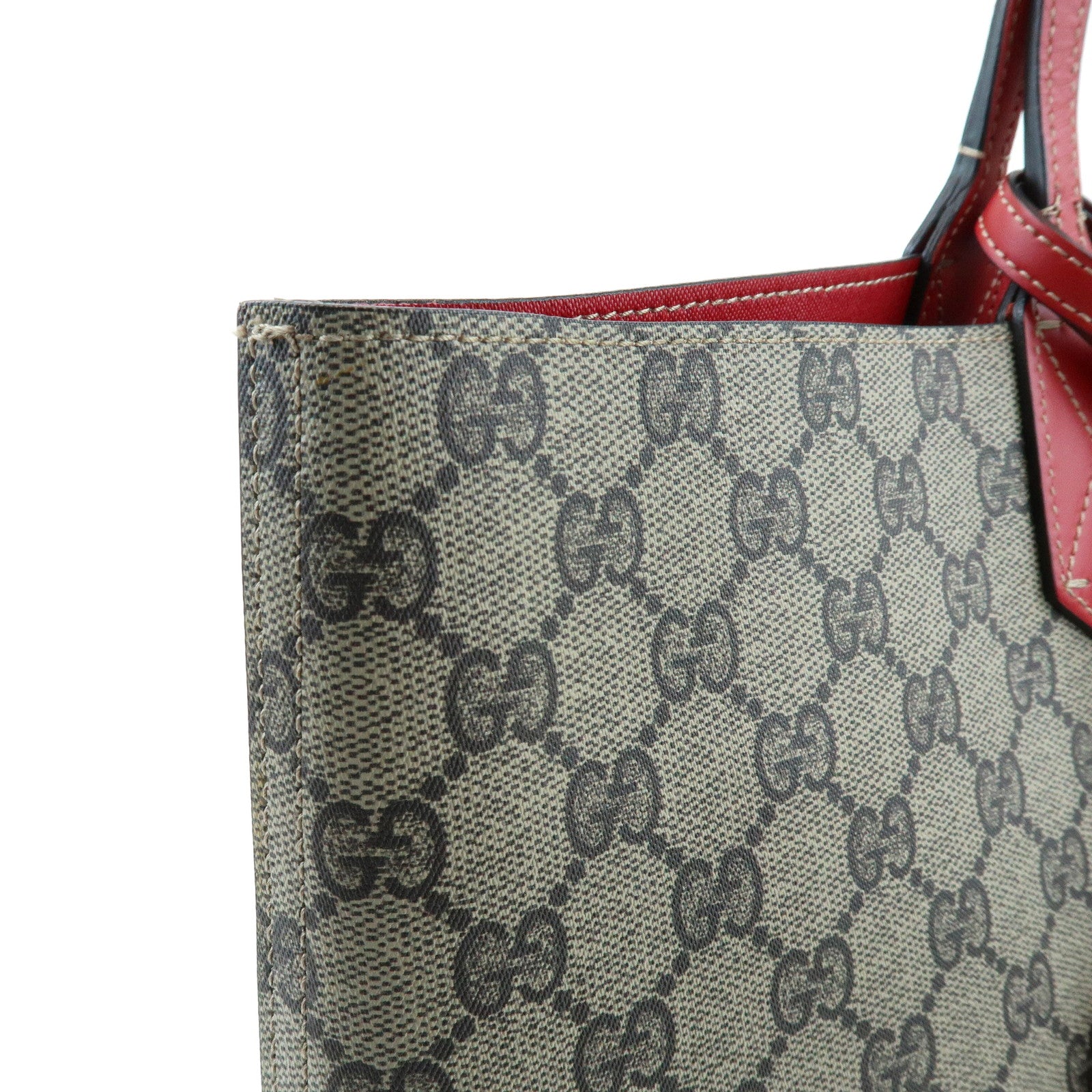 GUCCI Reversible GG Supreme Leather Tote Bag Beige Red 368568