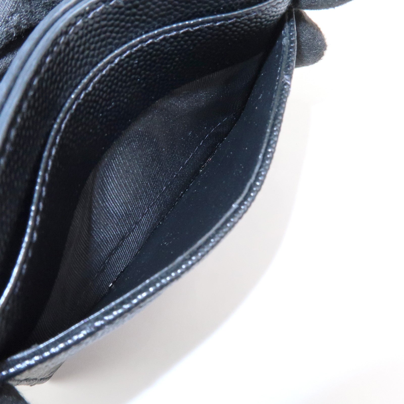 SAINT LAURENT PARIS Casandra Leather Card Case Black 423291