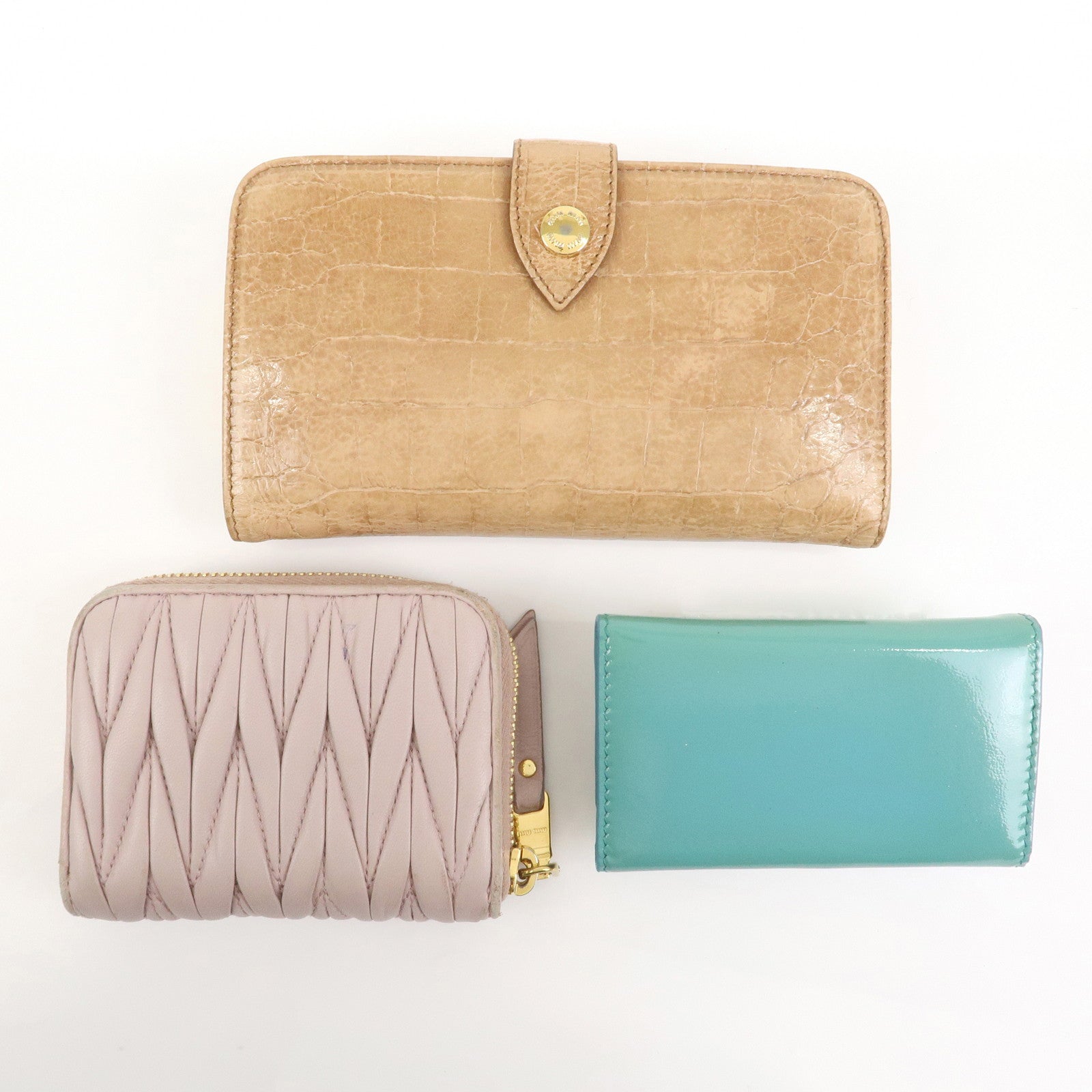 MIU MIU Matelasse Set of 3 Wallet Key Case Pink Beige Green