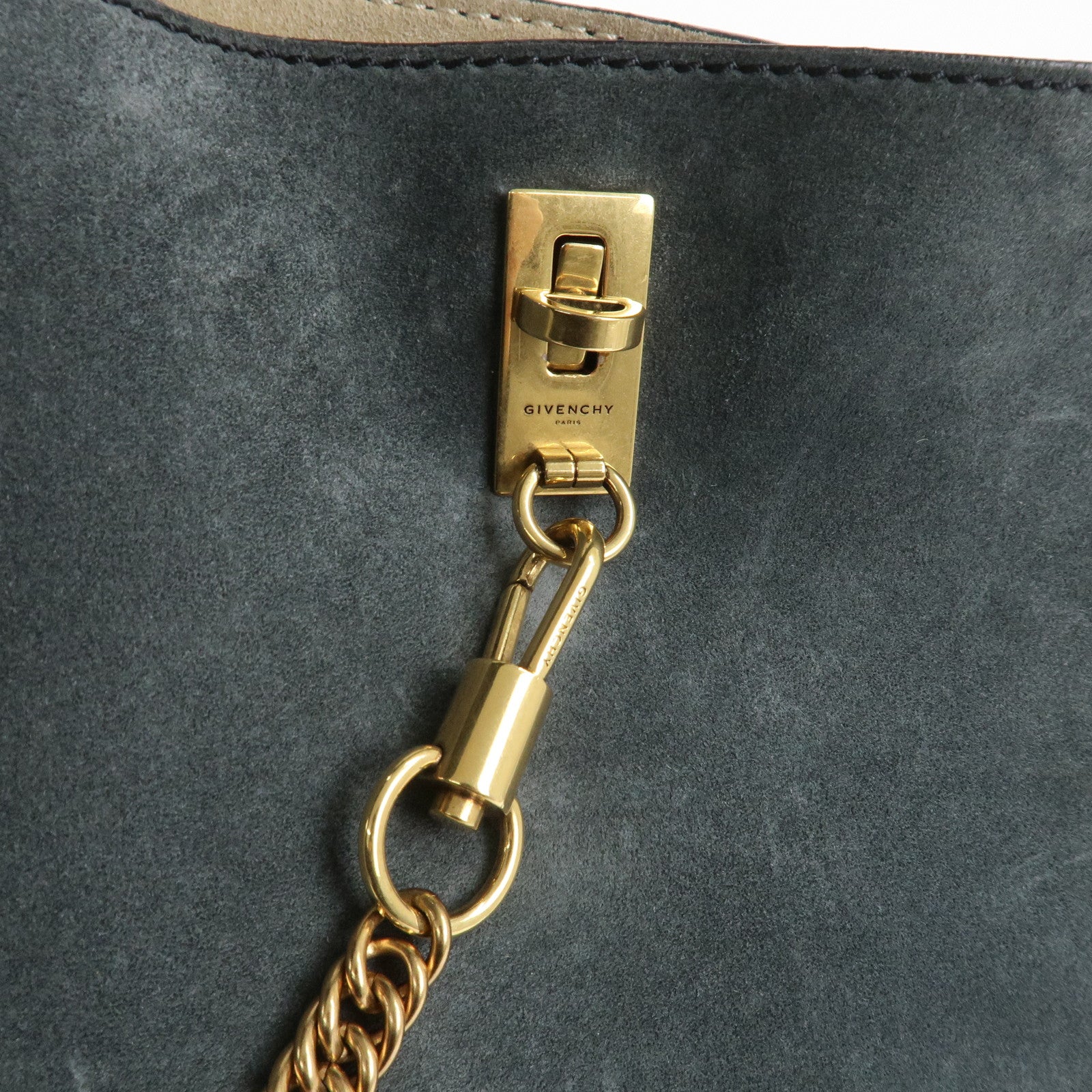 GIVENCHY Suede Leather Hand Bag Shoulder Bag Gray Bordeaux Black