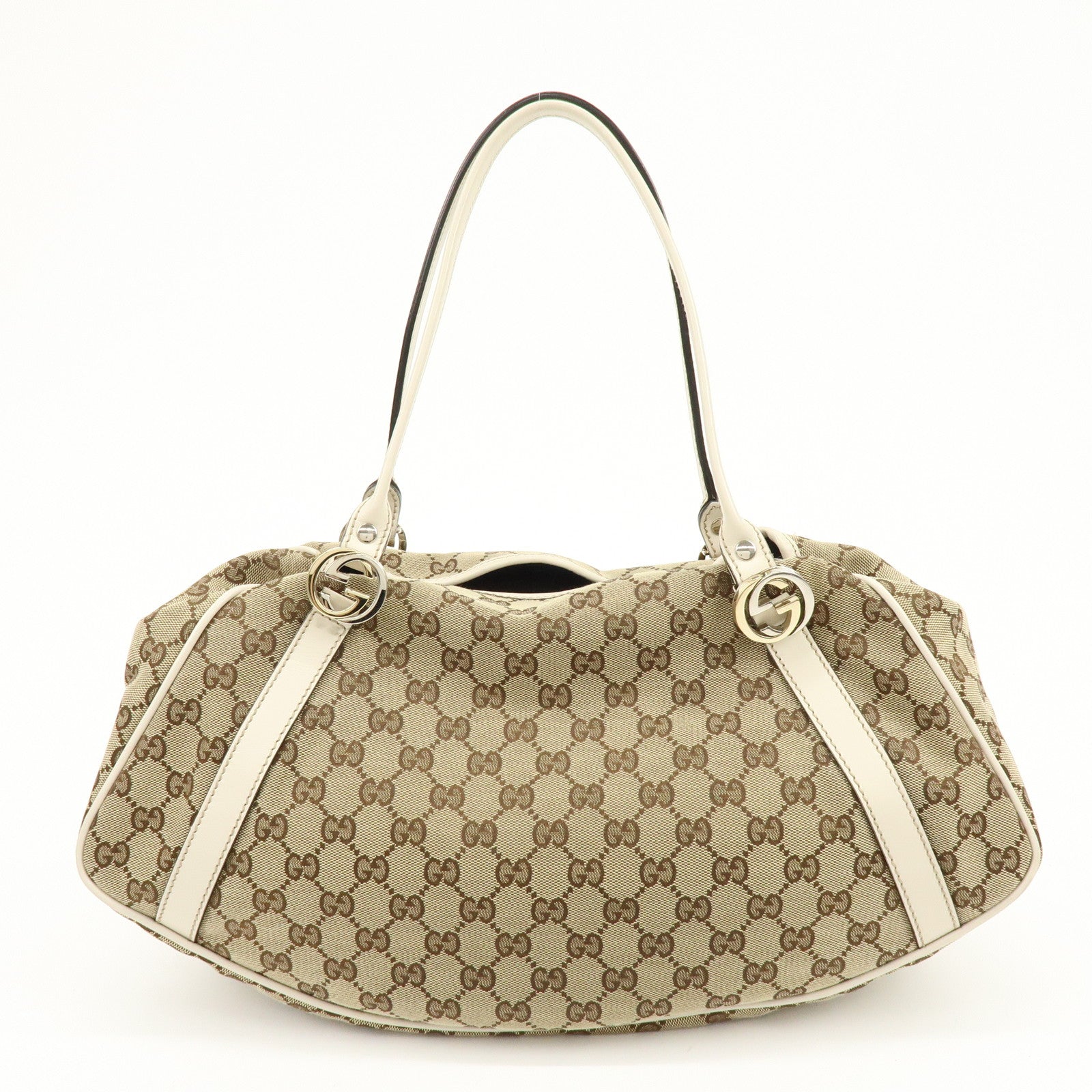 GUCCI Interlocking G GG Twins Canvas Leather Tote Bag Beige 232963