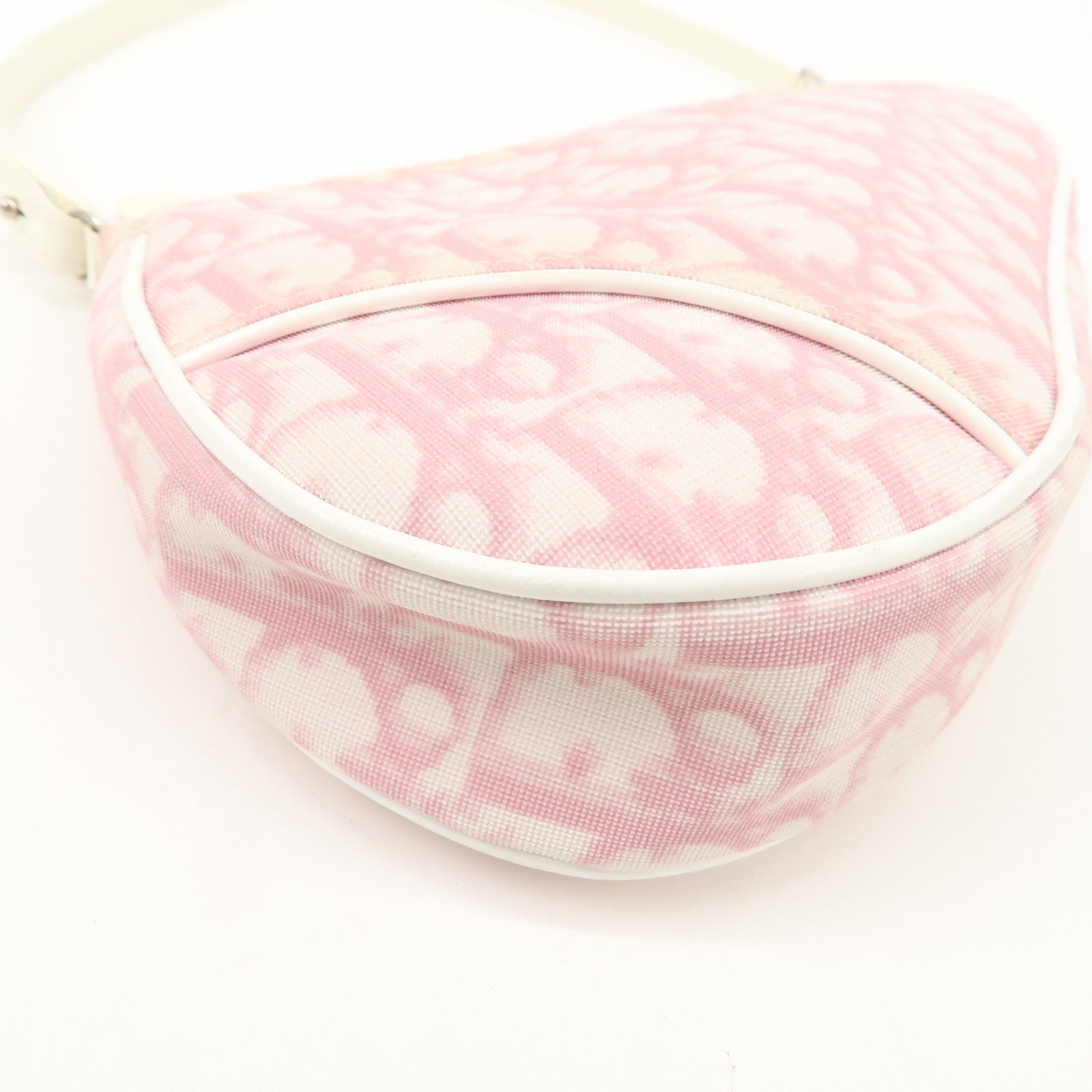Christian Dior Trotter PVC Leather Saddle Pouch Hand Bag Pink White