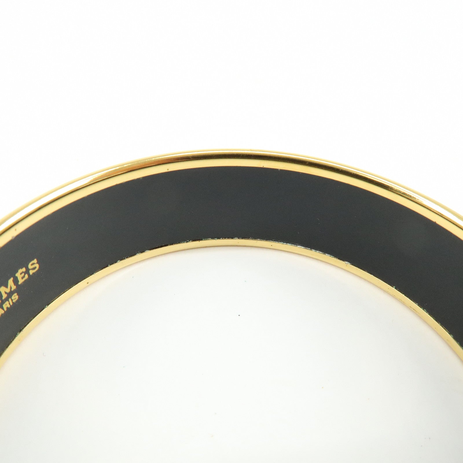 HERMES Email GM Gold Plated Bangle Bracelet Black Gold