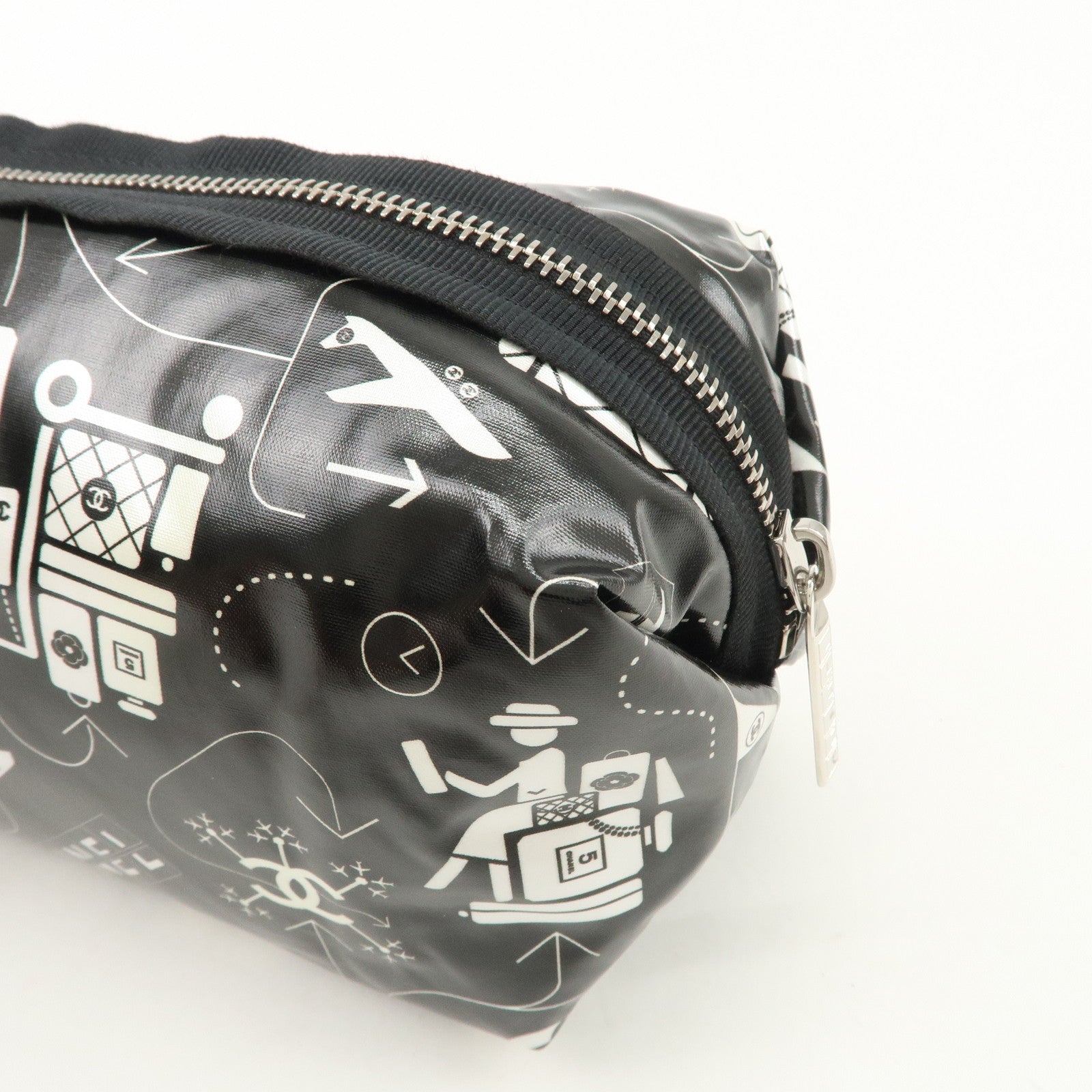 CHANEL Airline Nylon Pouch Cosmetic Pouch Black White
