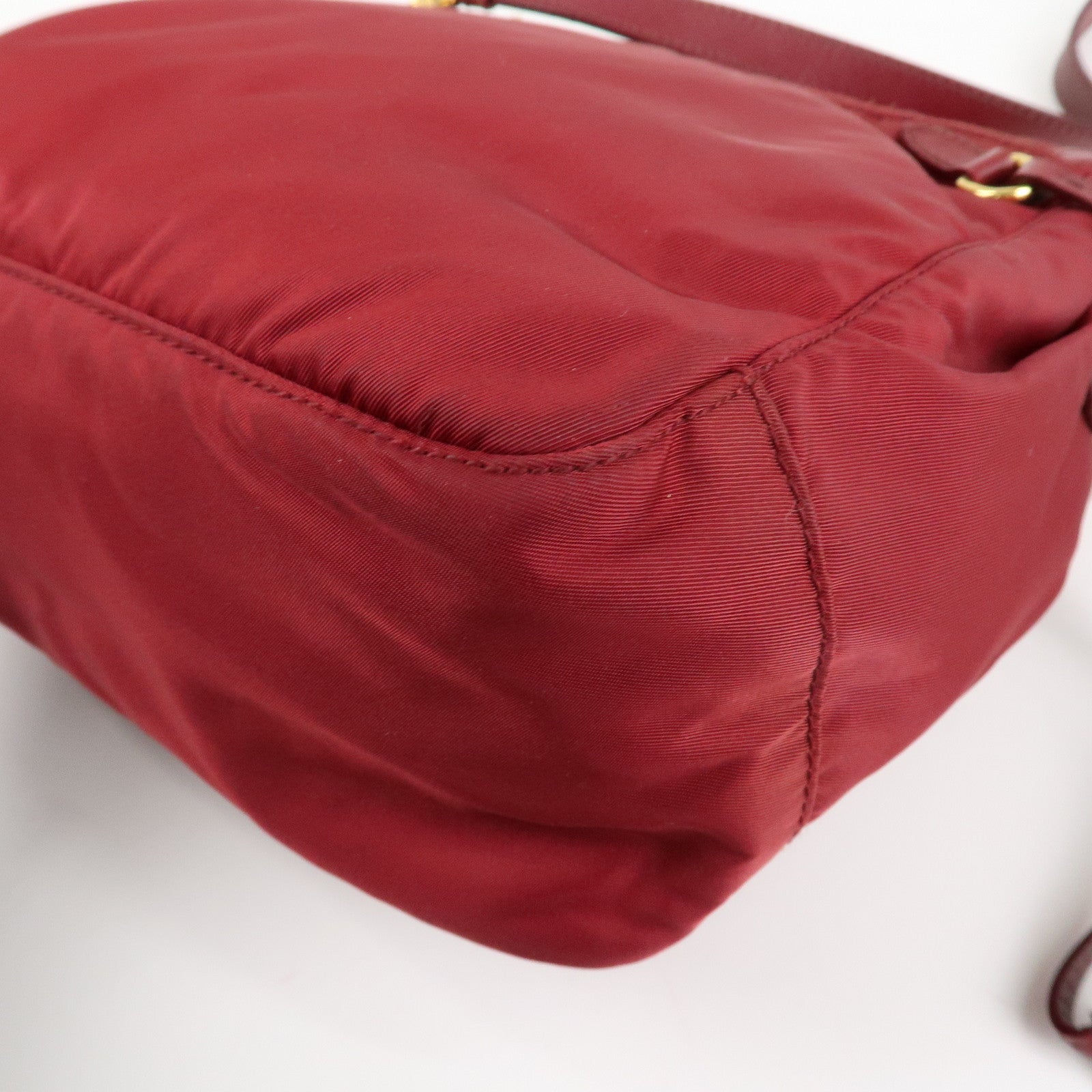 PRADA Logo Nylon Leather Shoulder Bag Crossbody Bag Bordeaux BT0692 Used