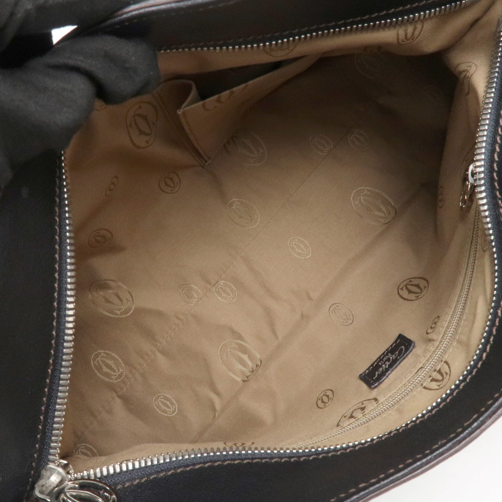 Cartier Mustline Marcello Leather Hand Bag Tote Bag Black