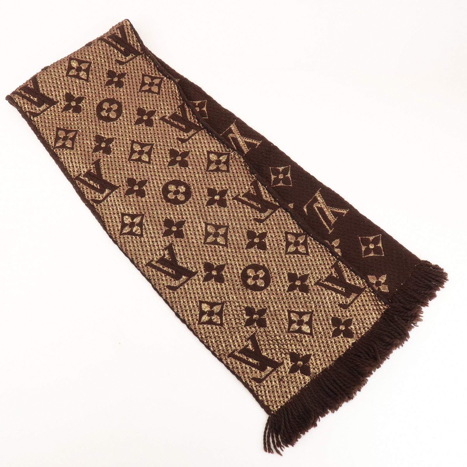 Louis Vuitton Echarpe Logomania Shine Wool Silk Scarf Brown M71383