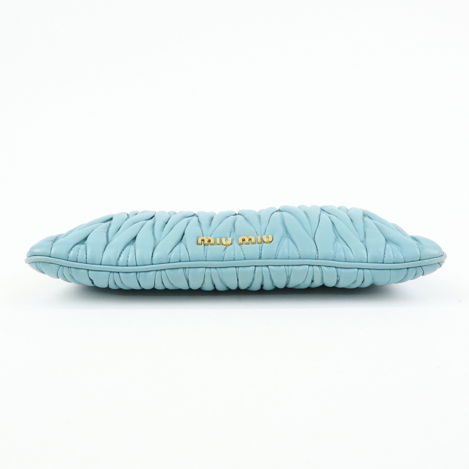MIU MIU Logo Matelasse Nappa Leather Clutch Bag Light Blue 5N1573