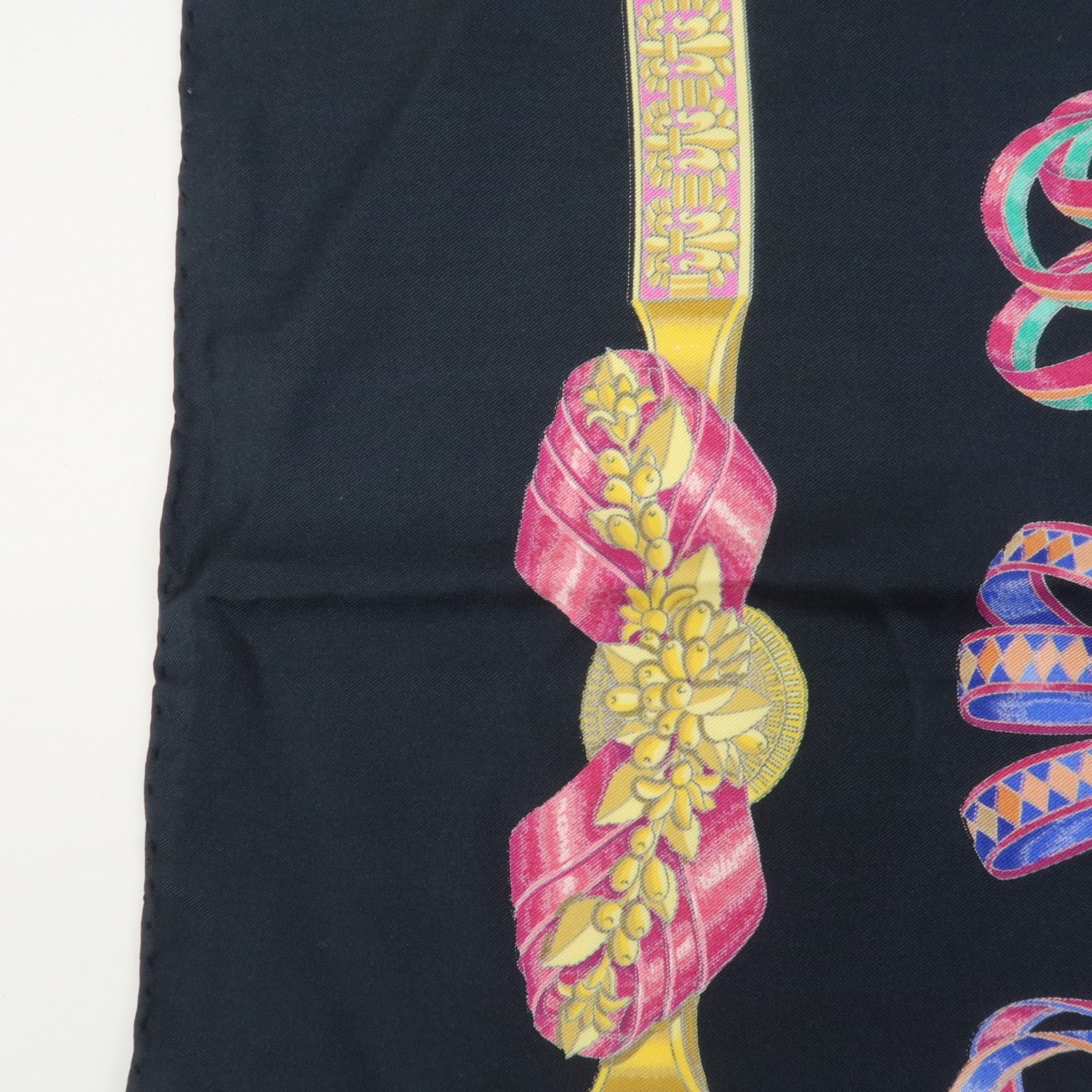 Hermes Carre 90 Silk 100% Scarf LES RUBANS DU CHEVAL Black