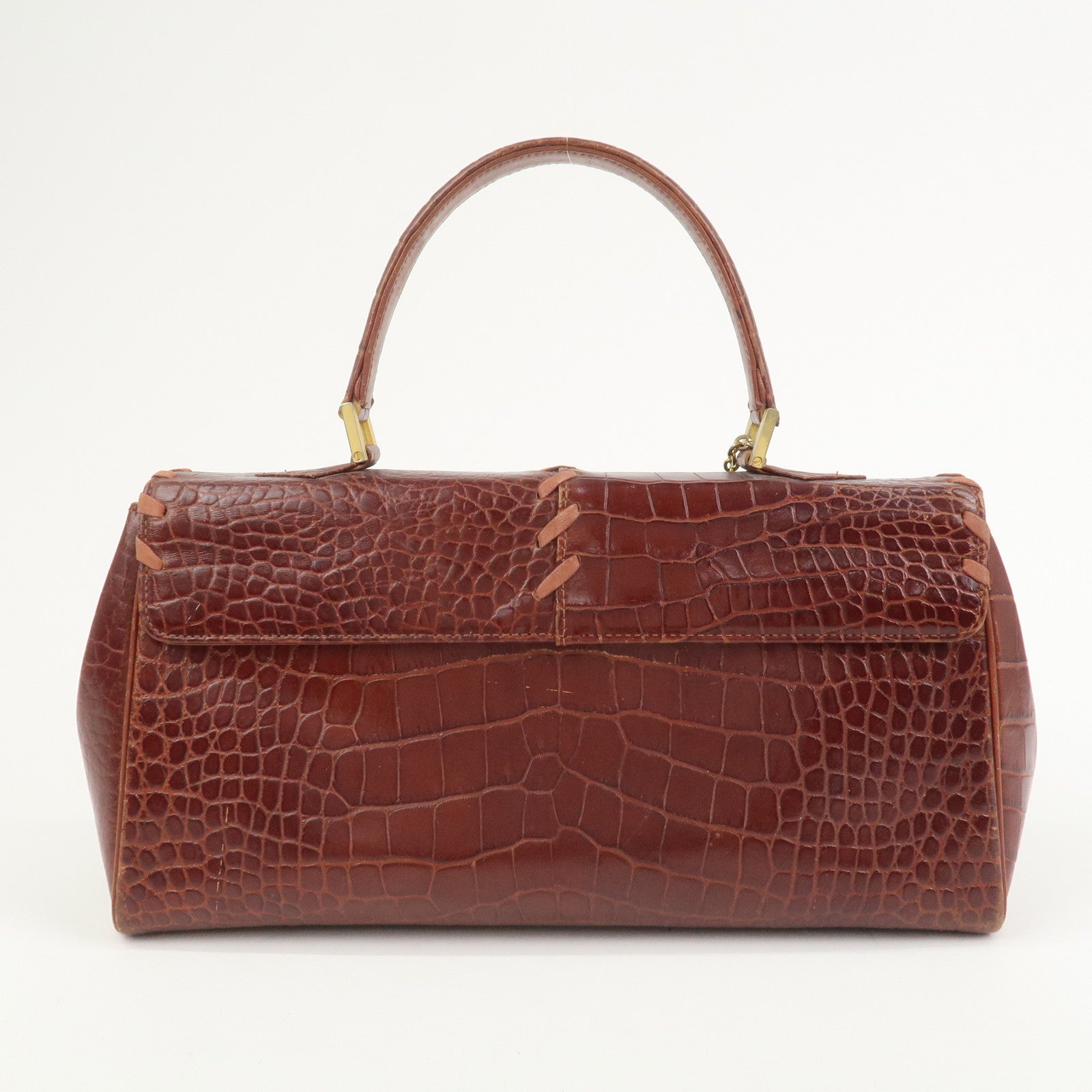 SAINT LAURENT PARIS Embossed Leather Hand Bag Red Brown