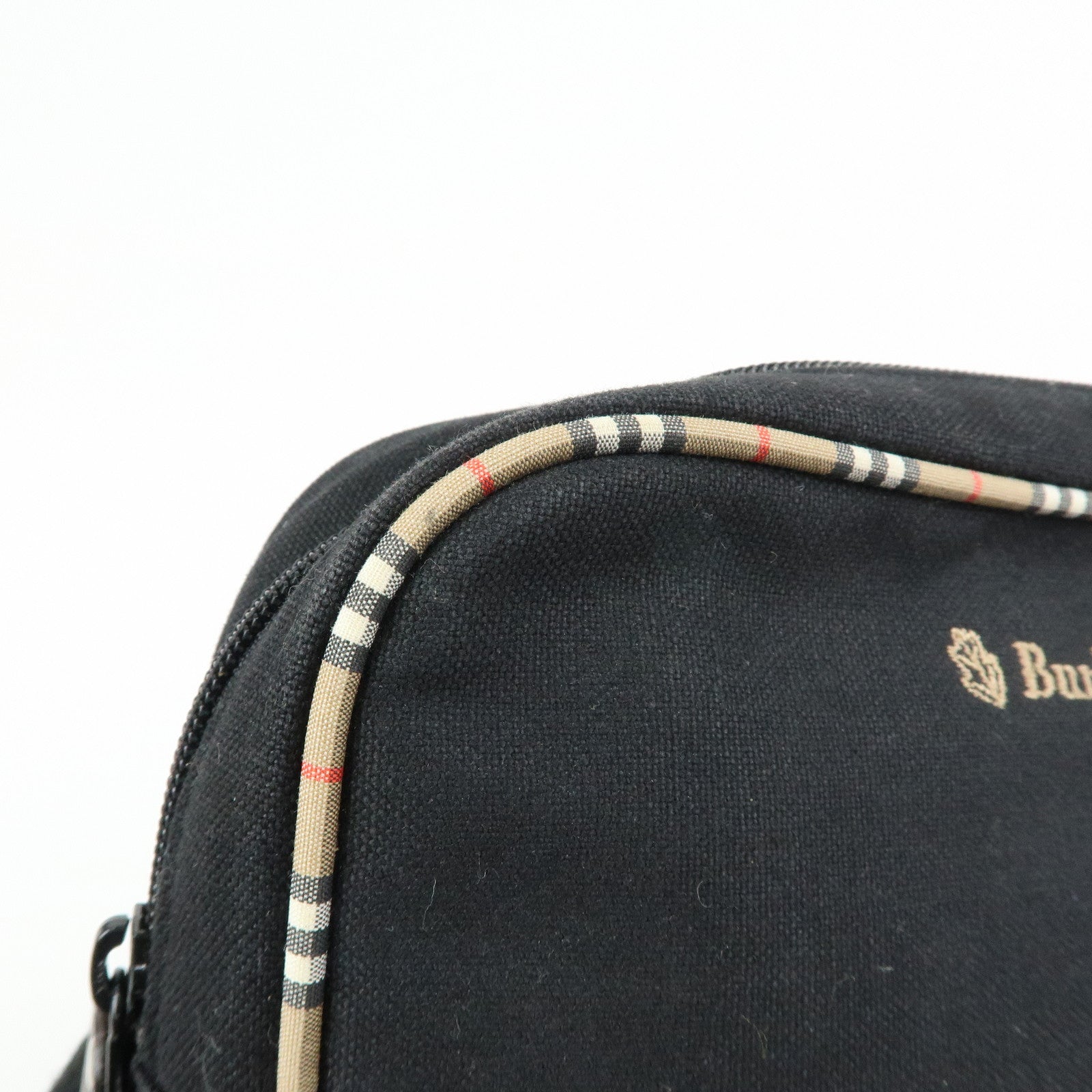 BURBERRY Canvas Nova Plaid Pouch Cosmetic Bag Makeup Bag Black