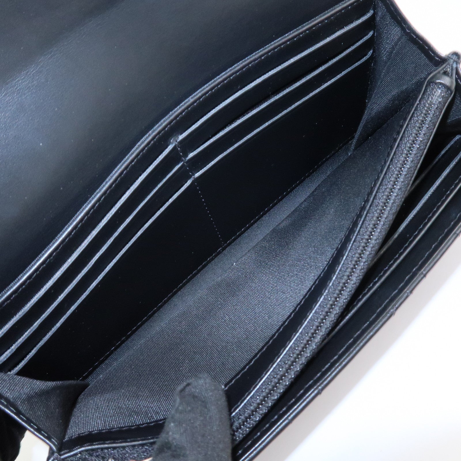 CHANEL Camellia Leather Long Wallet Black Silver Studs A82283