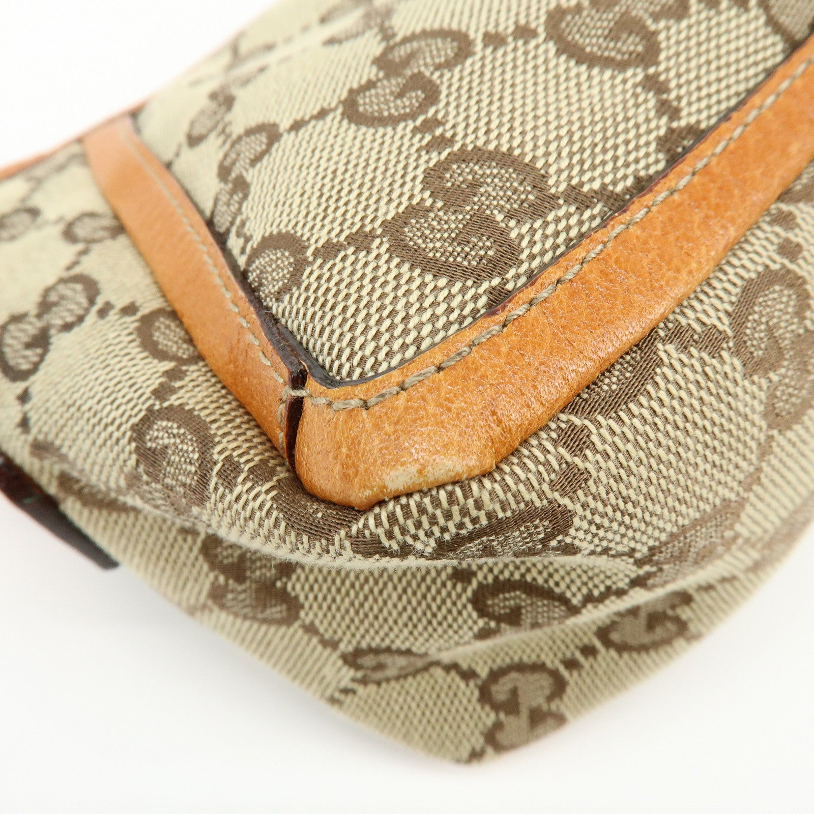 GUCCI Abbey GG Canvas Leather Shoulder Hand Bag Beige Orange 130939