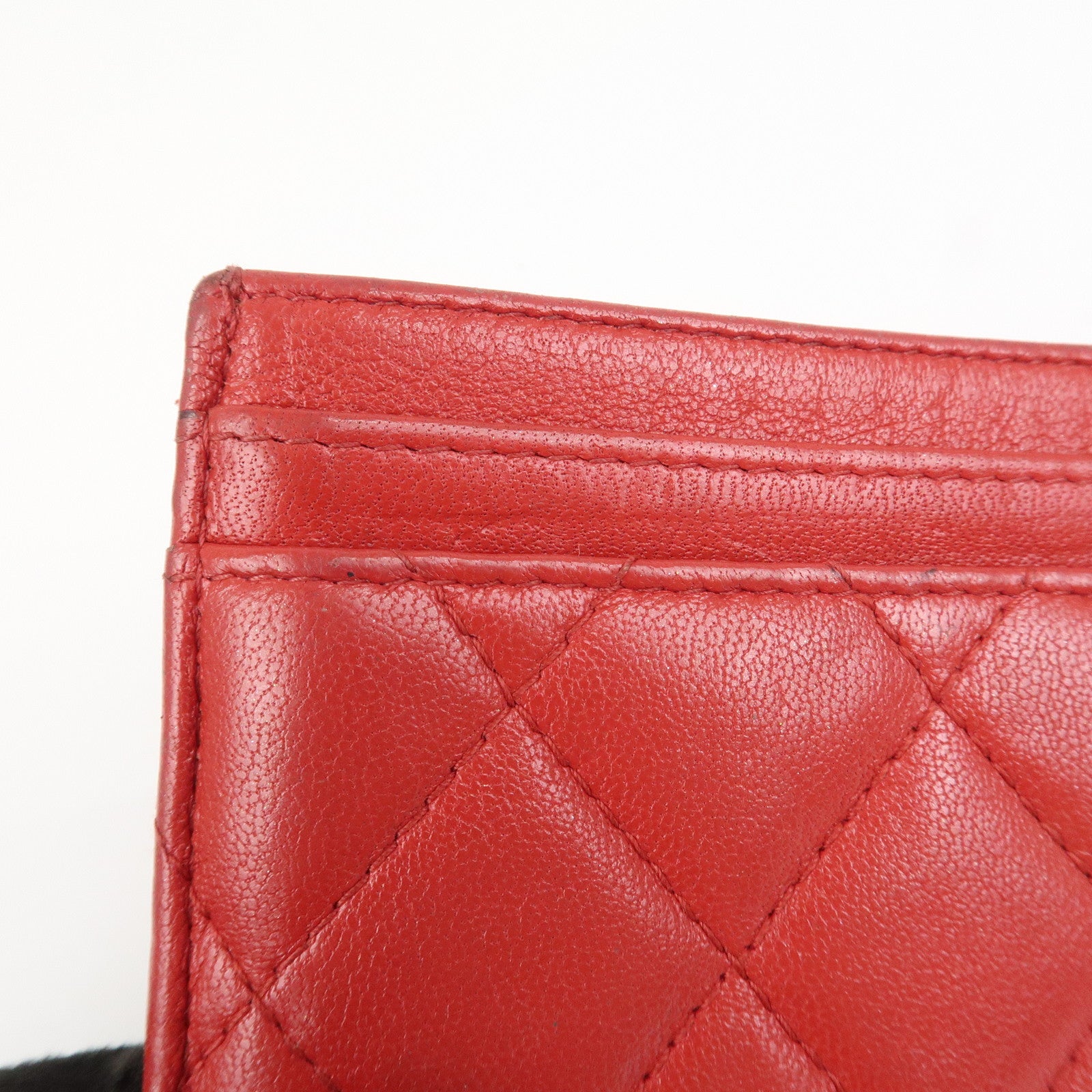 CHANEL COCO Mark Matelasse Lamb Skin Card Case Red