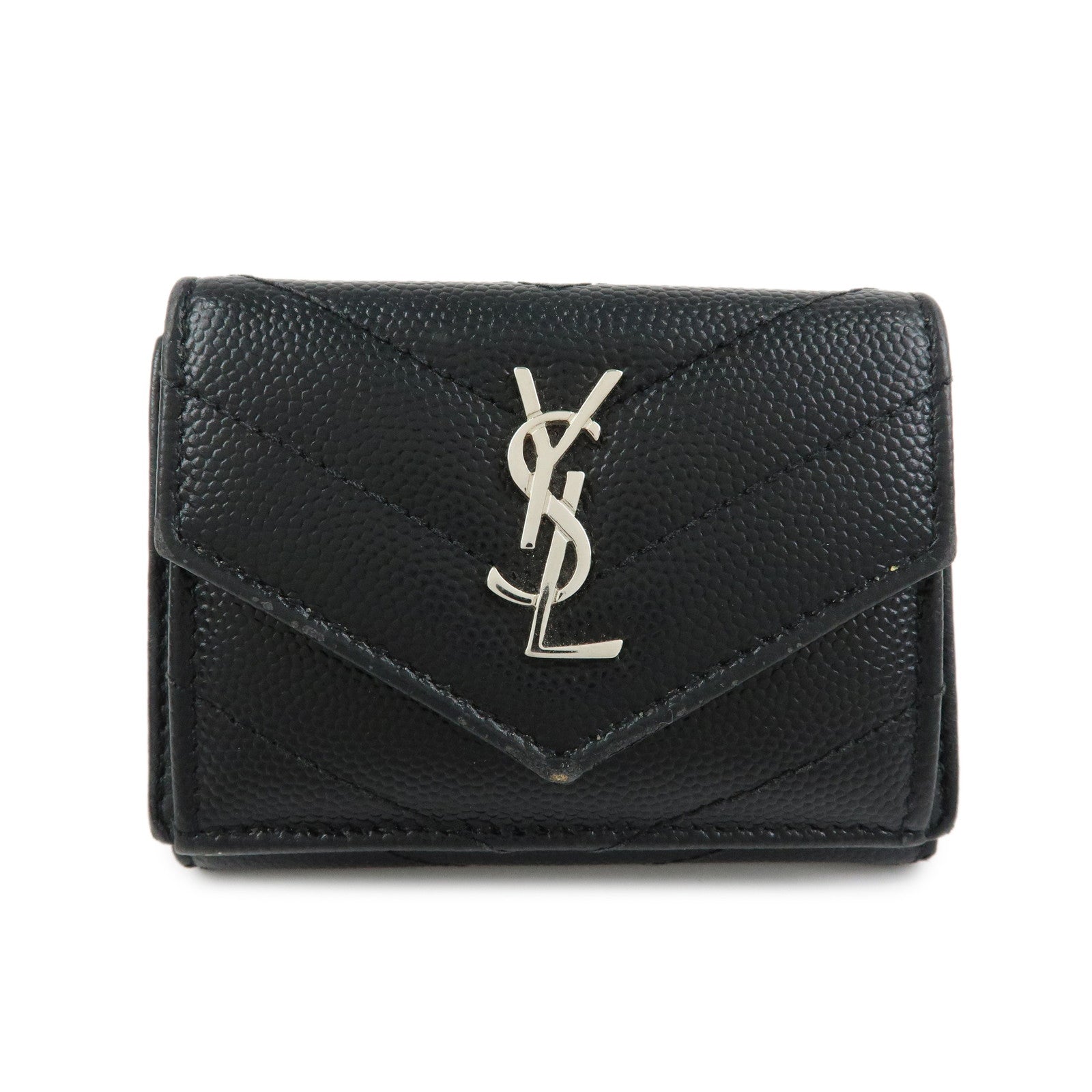 SAINT LAURENT PARIS Cassandre Leather Compact Wallet Black 505118