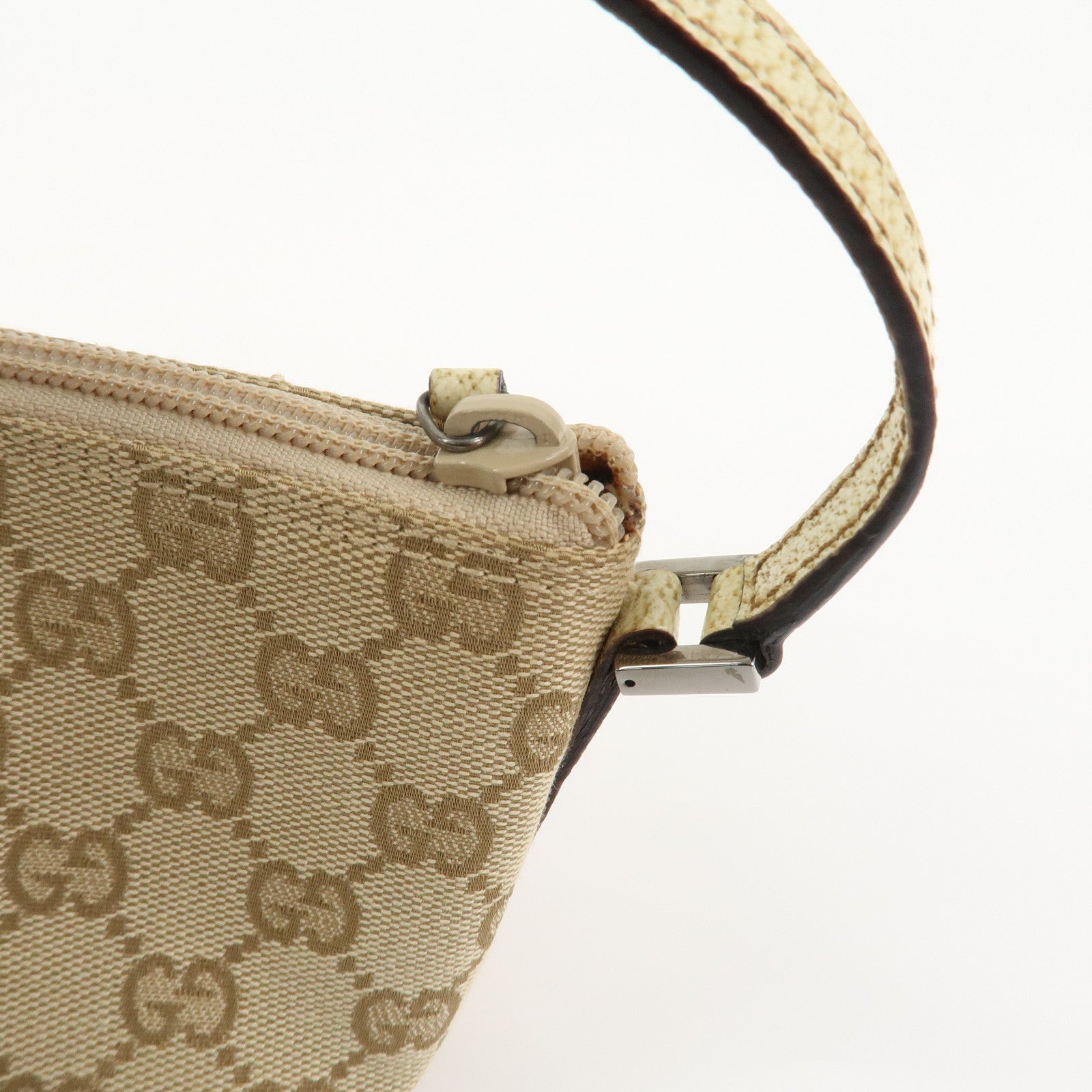 GUCCI Boat Bag GG Canvas Leather Hand Bag Beige 07198