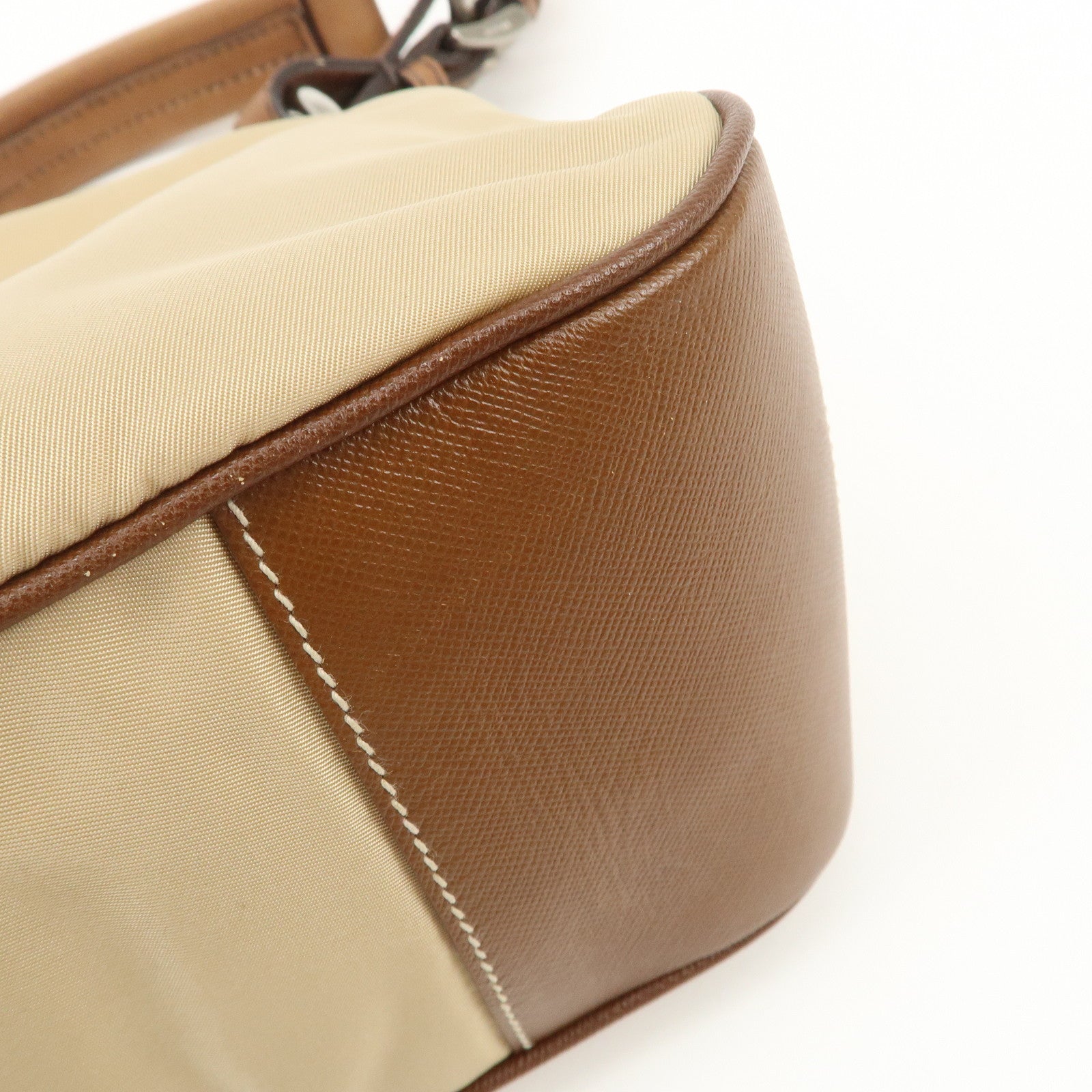 PRADA Triangle Logo Nylon Saffiano Leather Shoulder Bag Hand Bag