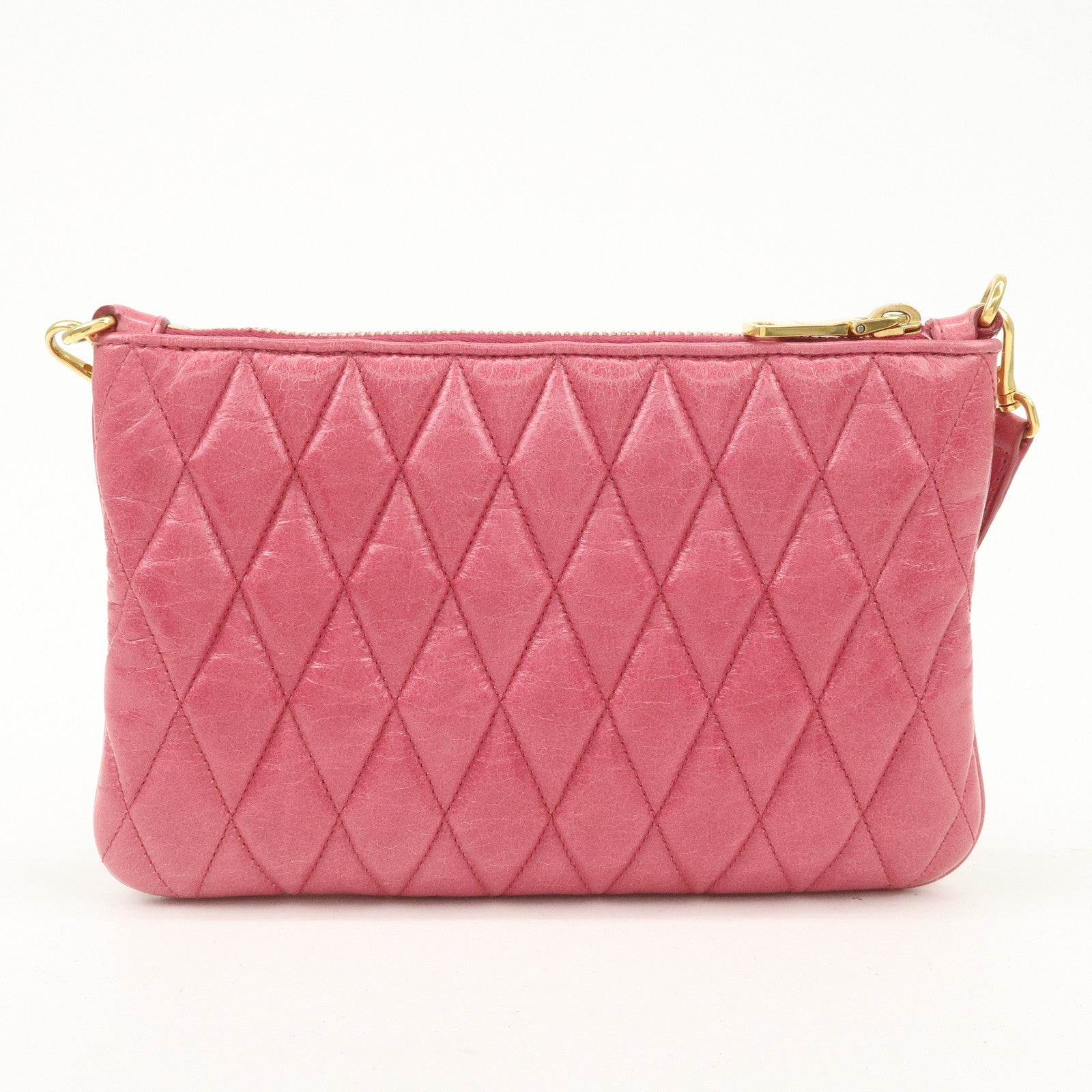 MIUMIU  Leather 2Way Shoulder Crossbody Bag Clutch Bag Pink Used