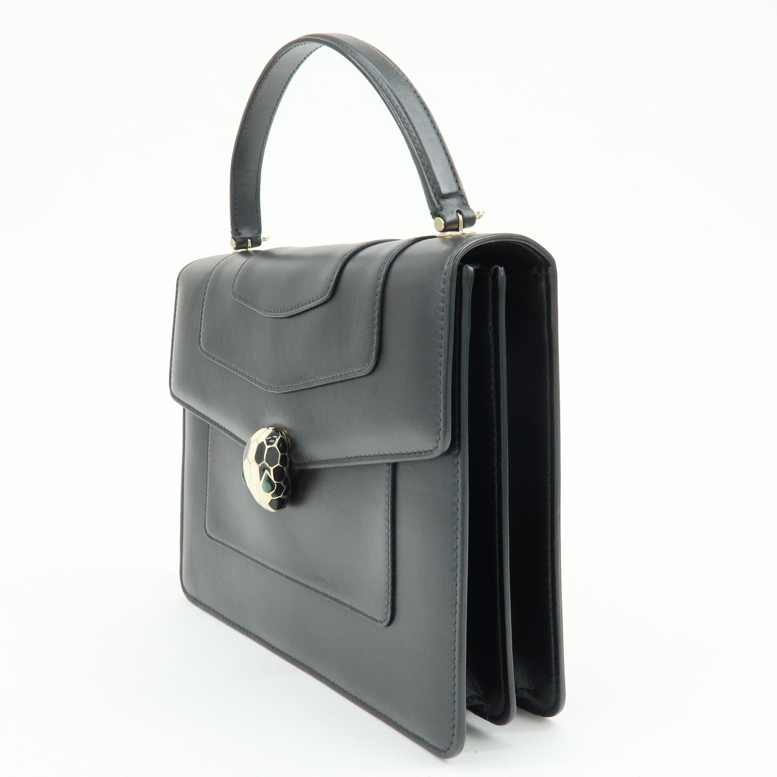 BVLGARI Serpenti Forever Top Handle Calf Leather Hand Bag Black