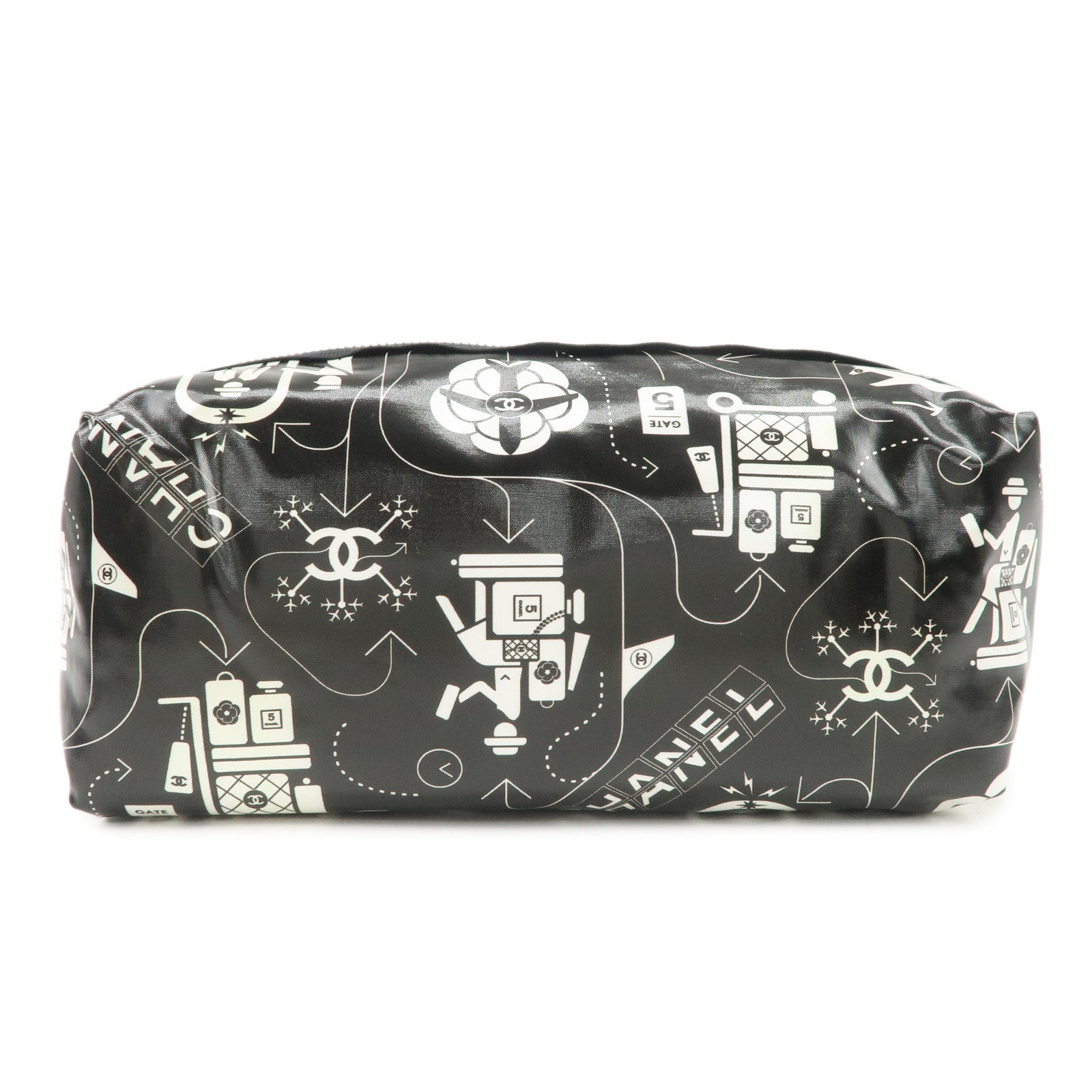 CHANEL Airline Nylon Pouch Cosmetic Pouch Black White