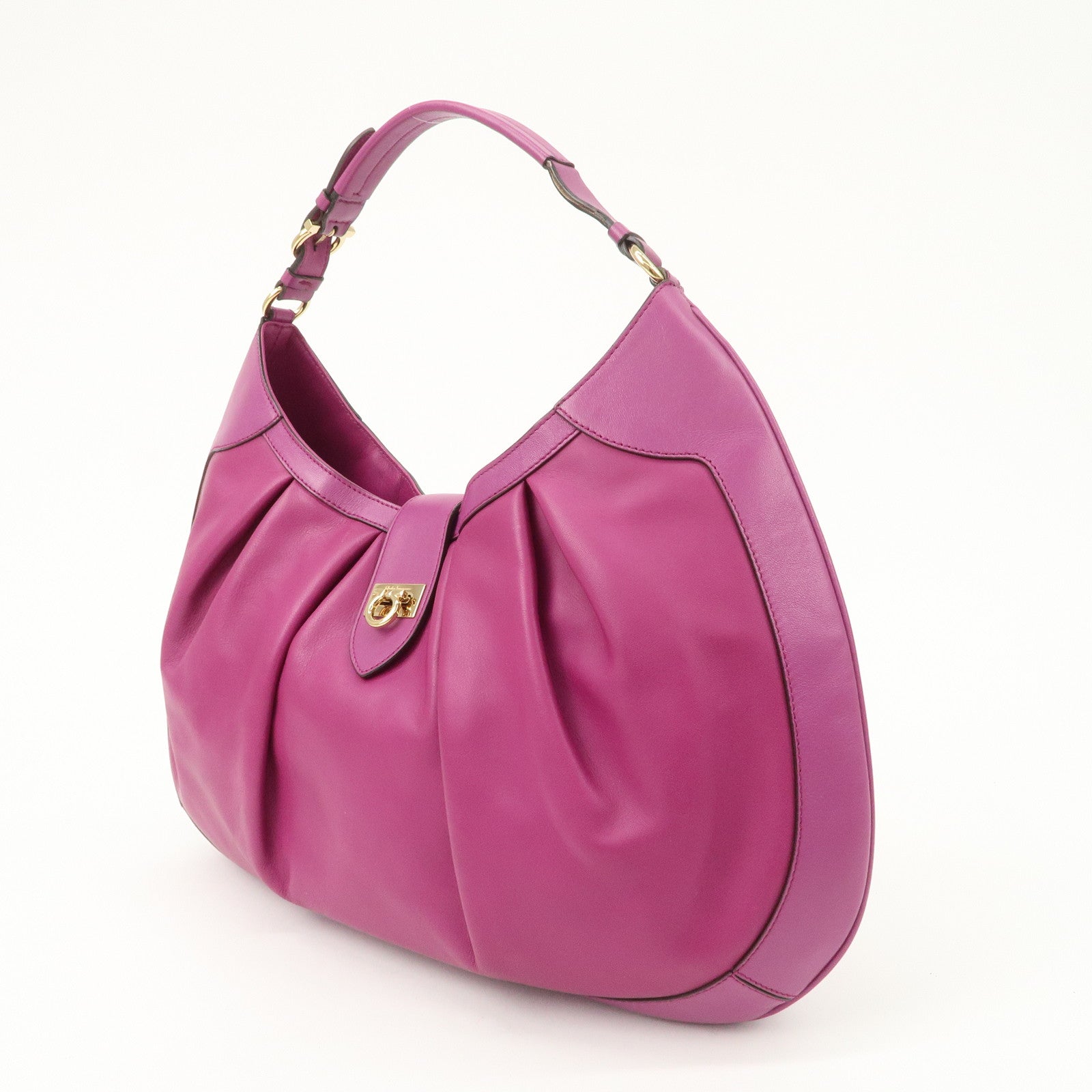 Ferragamo Gancini Leather Shoulder Bag Hand Bag Purple