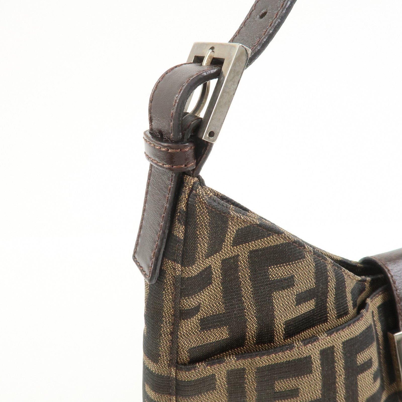 FENDI Zucca Canvas Leather Shoulder Bag Brown Black 26569