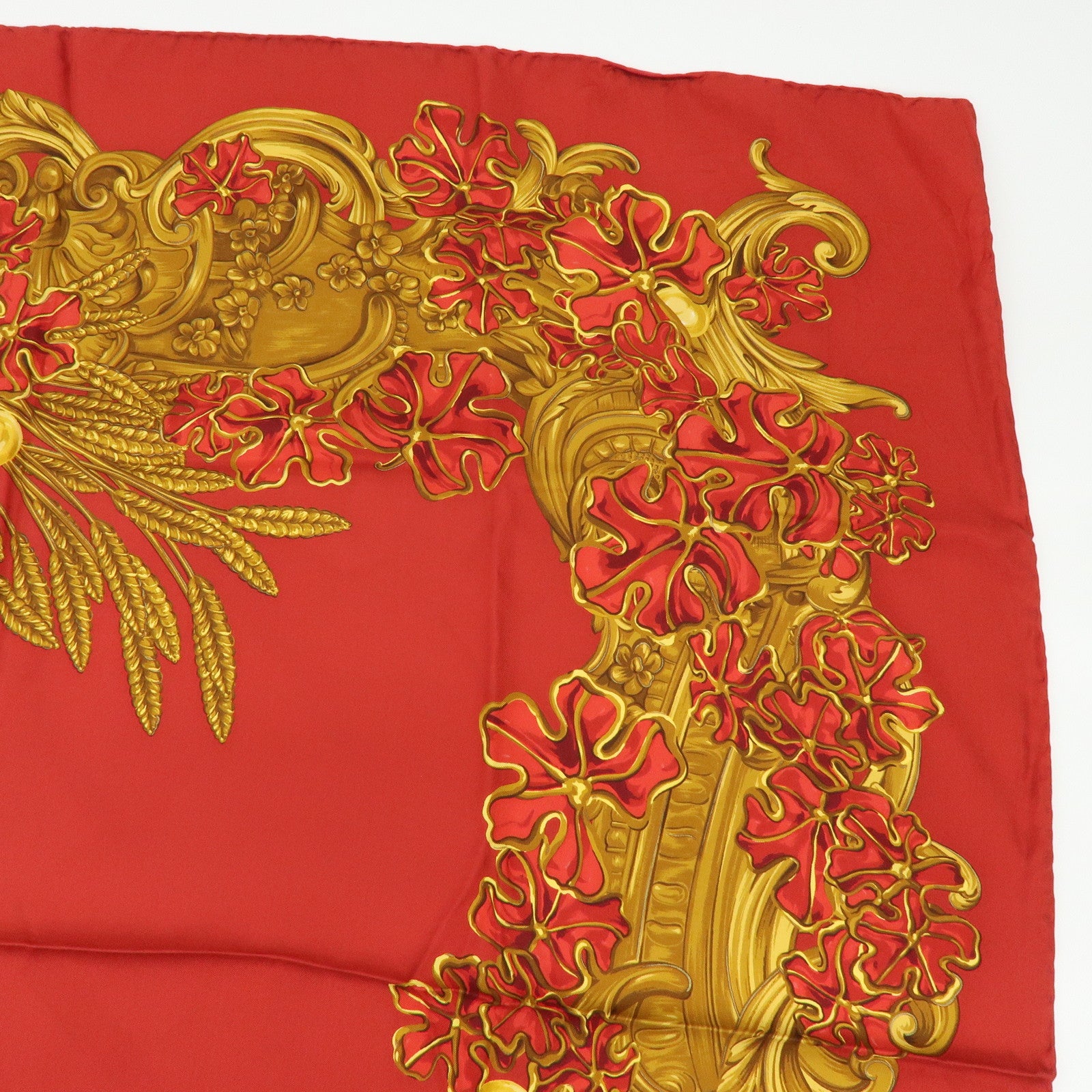 CHANEL Silk 100% Scarf Flower Motif Red Yellow