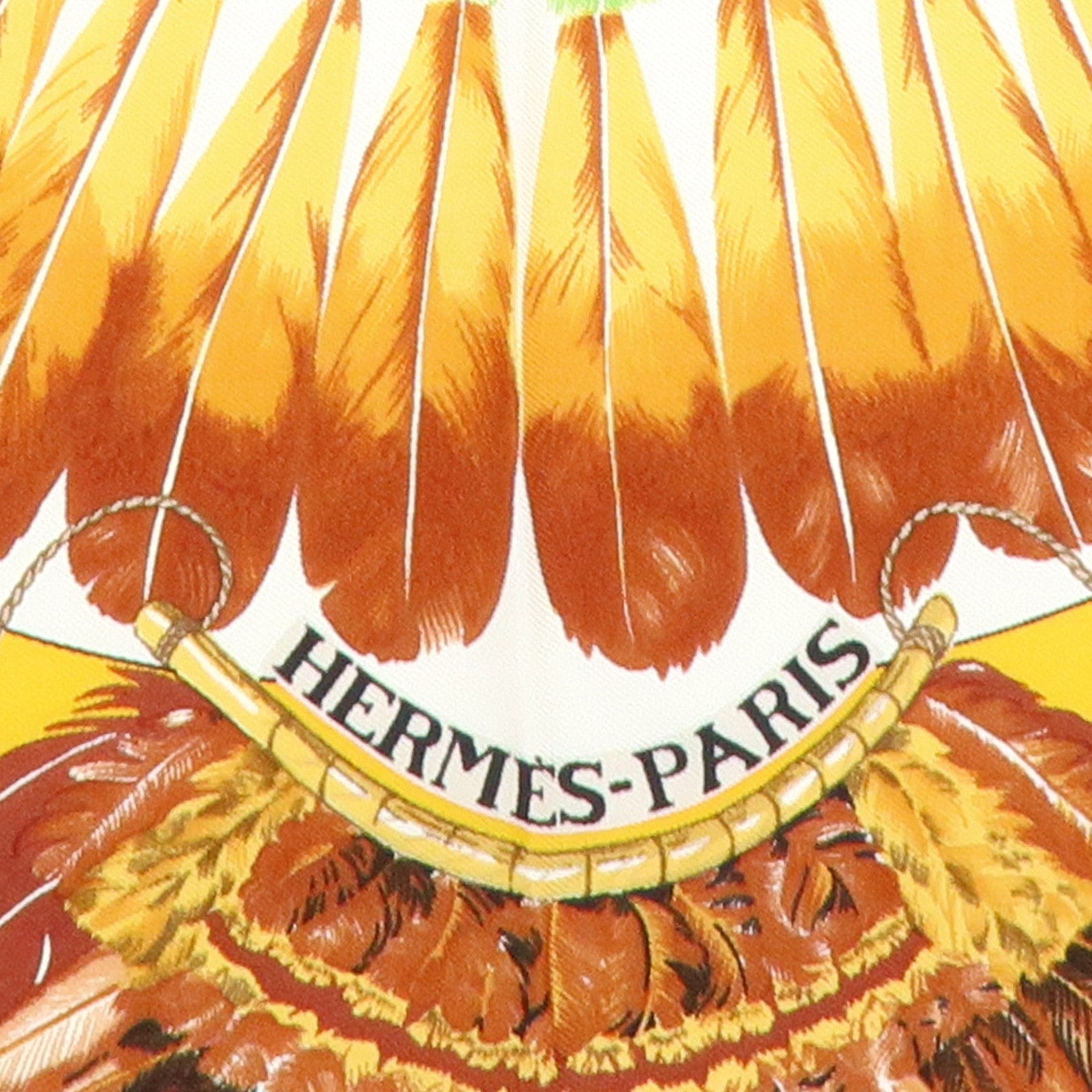 HERMES Carre 90 Silk 100% Scarf Brazil Yellow Brown