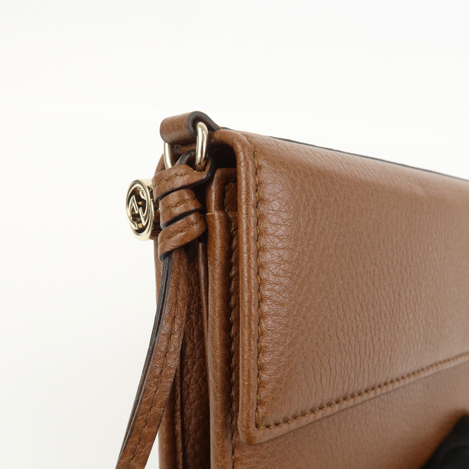GUCCI Logo Leather Flap Long Wallet Brown 323396