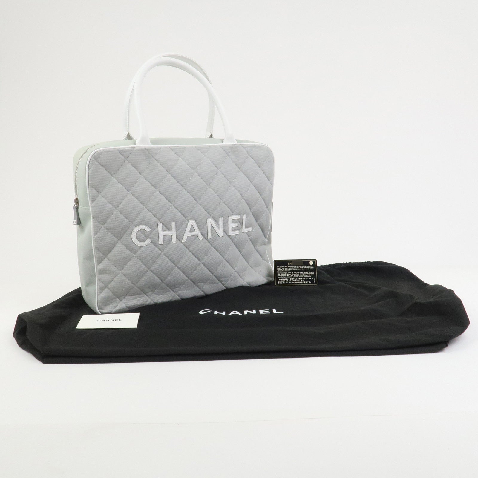 CHANEL Sports Line COCO Mark Canvas Leather Hand Bag Gray White