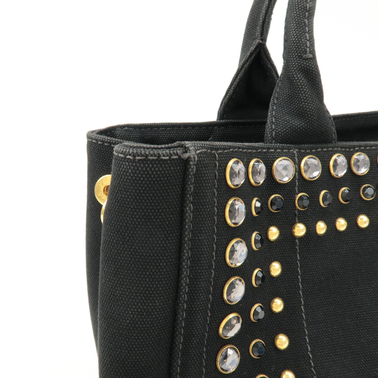 PRADA Logo Canapa Mini Canvas Bijoux 2Way Bag Hand Bag Black 1BG439 Used