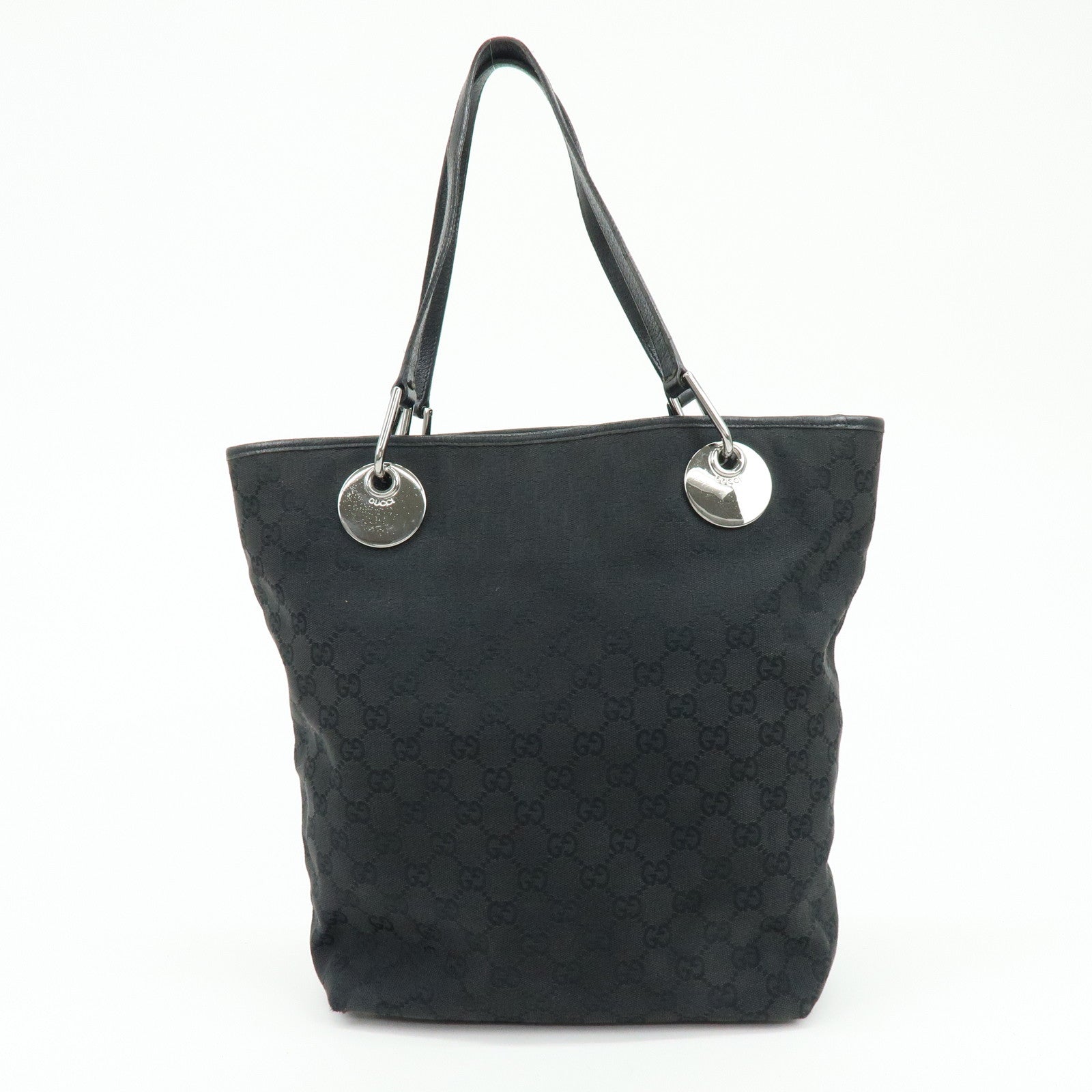 GUCCI GG Canvas Leather Tote Bag Shoulder Bag Black 120836