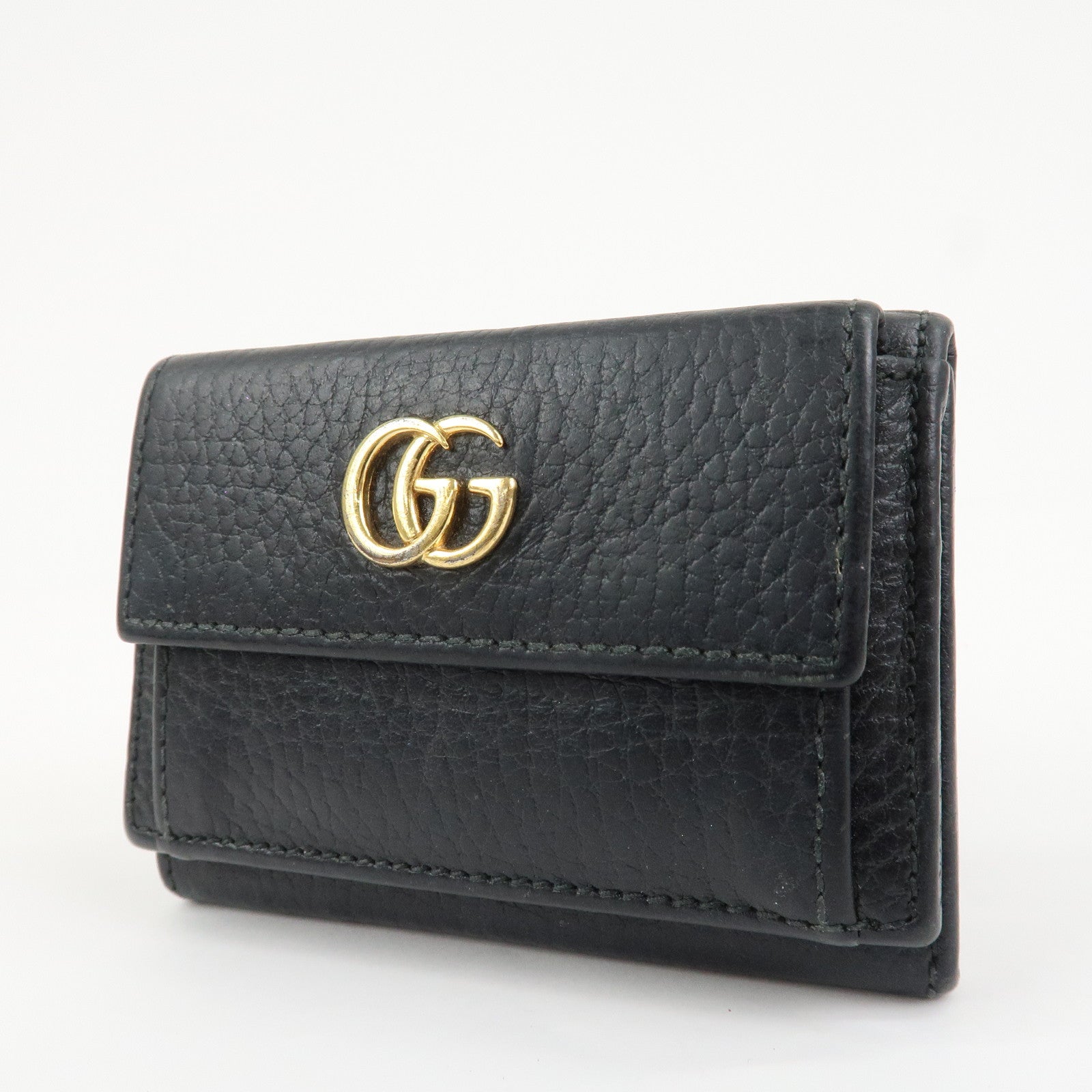 GUCCI GG Marmont Leather Tri-fold Compact Wallet Black 523277