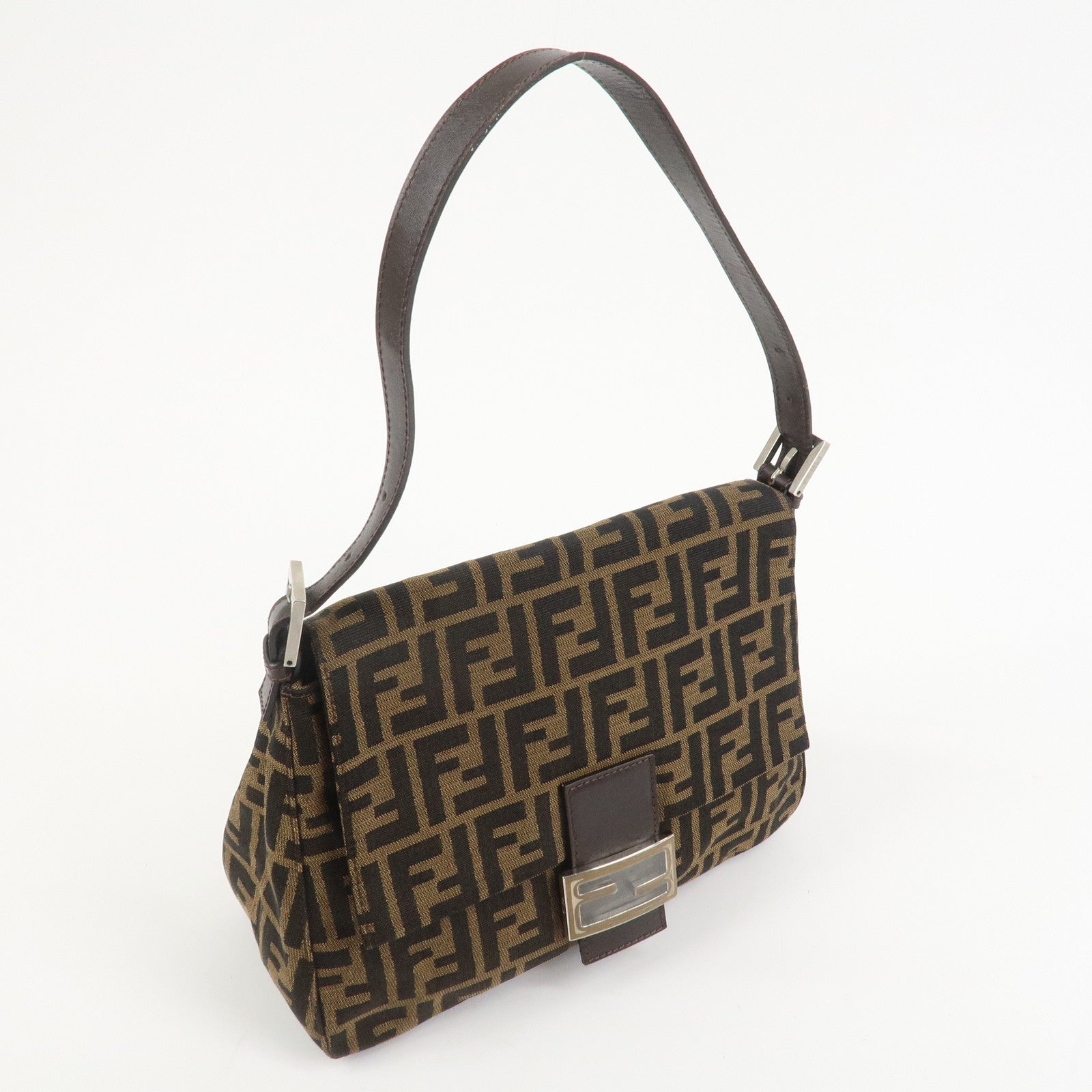 FENDI Zucca Mamma Baguette Canvas Shoulder Bag Brown Black 26325