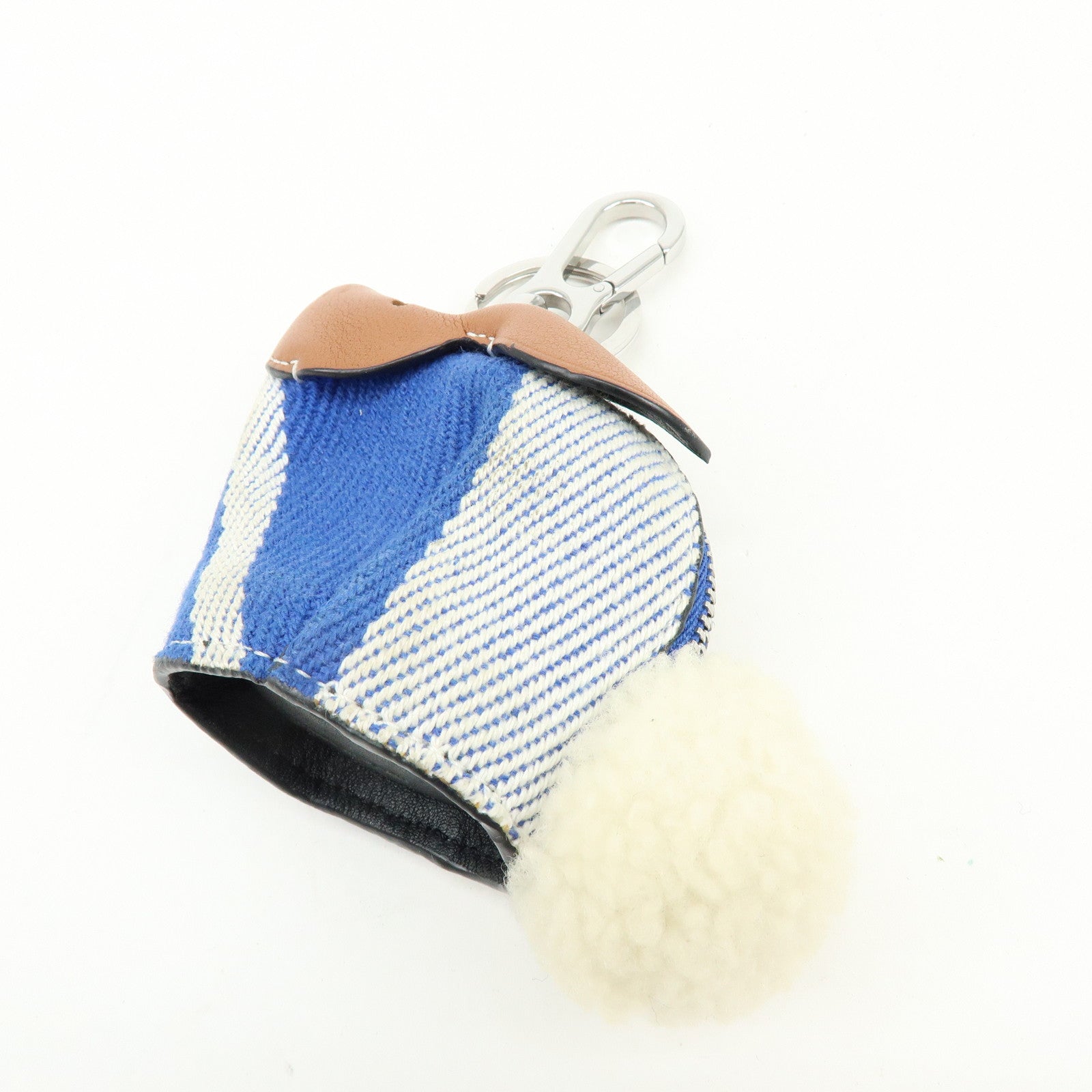 LOEWE Canvas Leather Rabbit Bag Charm Key Chain Blue Camel