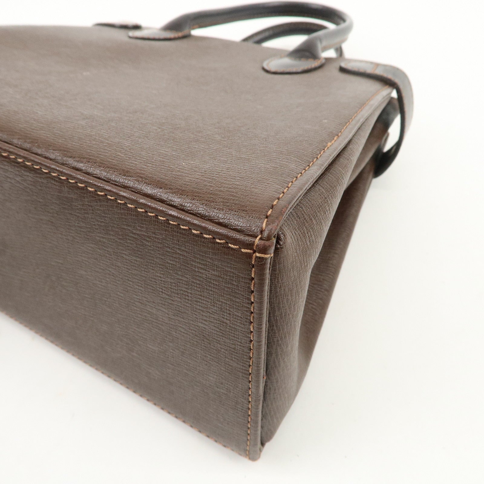 BURBERRY Leather Hand Bag Tote Bag Brown Gold