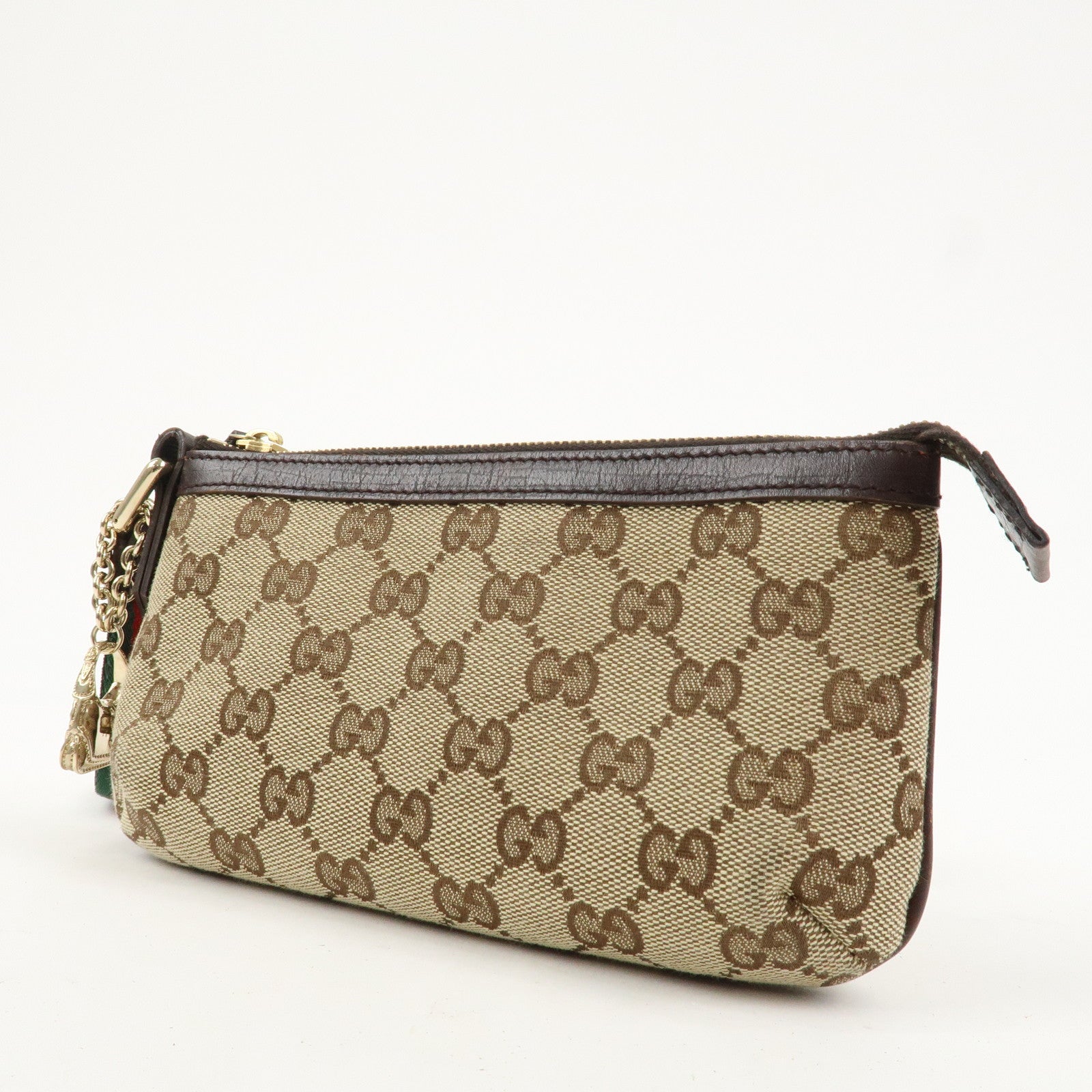 GUCCI Sherry GG Canvas Leather Pouch Hand Bag Beige Brown 152507