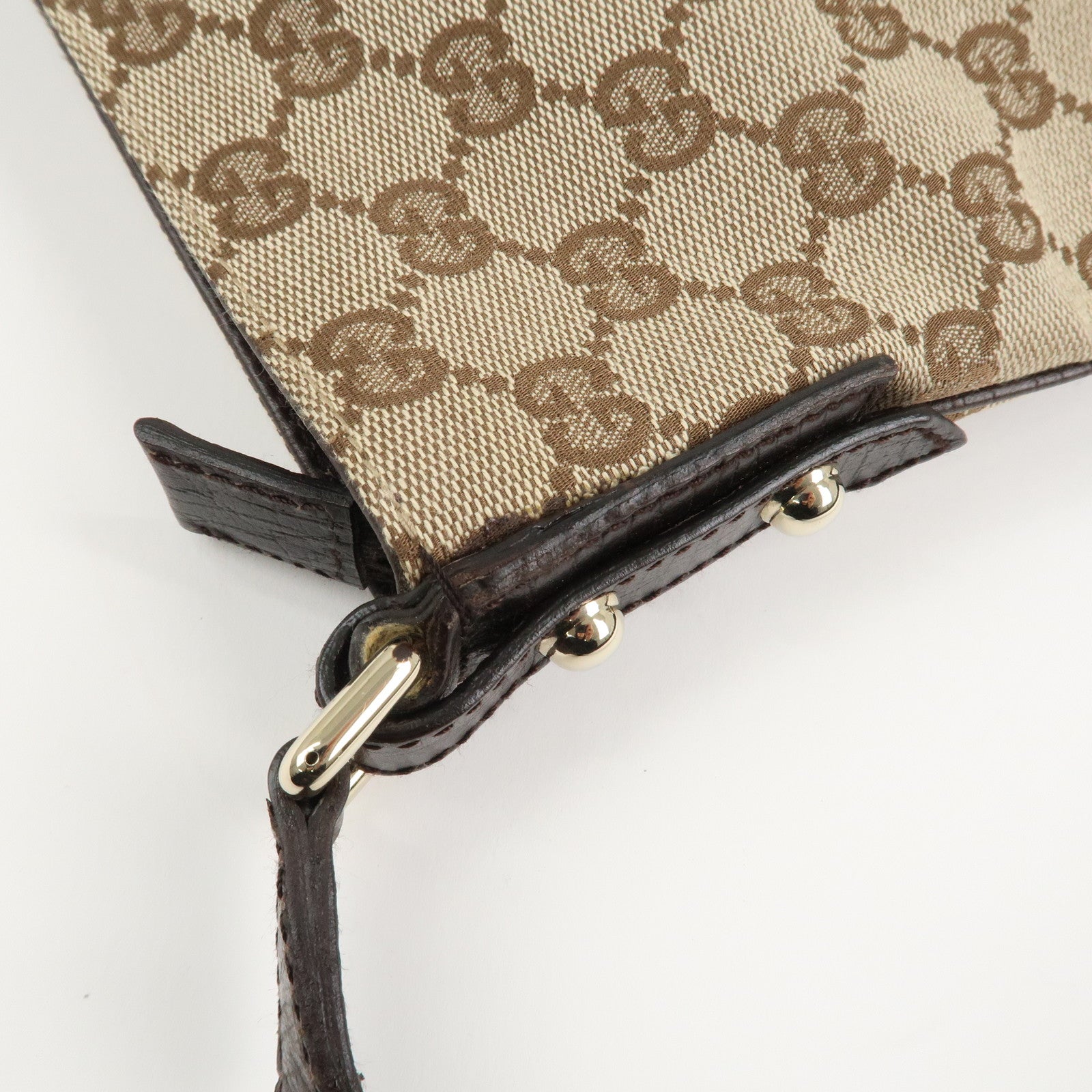 GUCCI Horsebit Sherry GG Canvas Leather Shoulder Bag Brown 17004