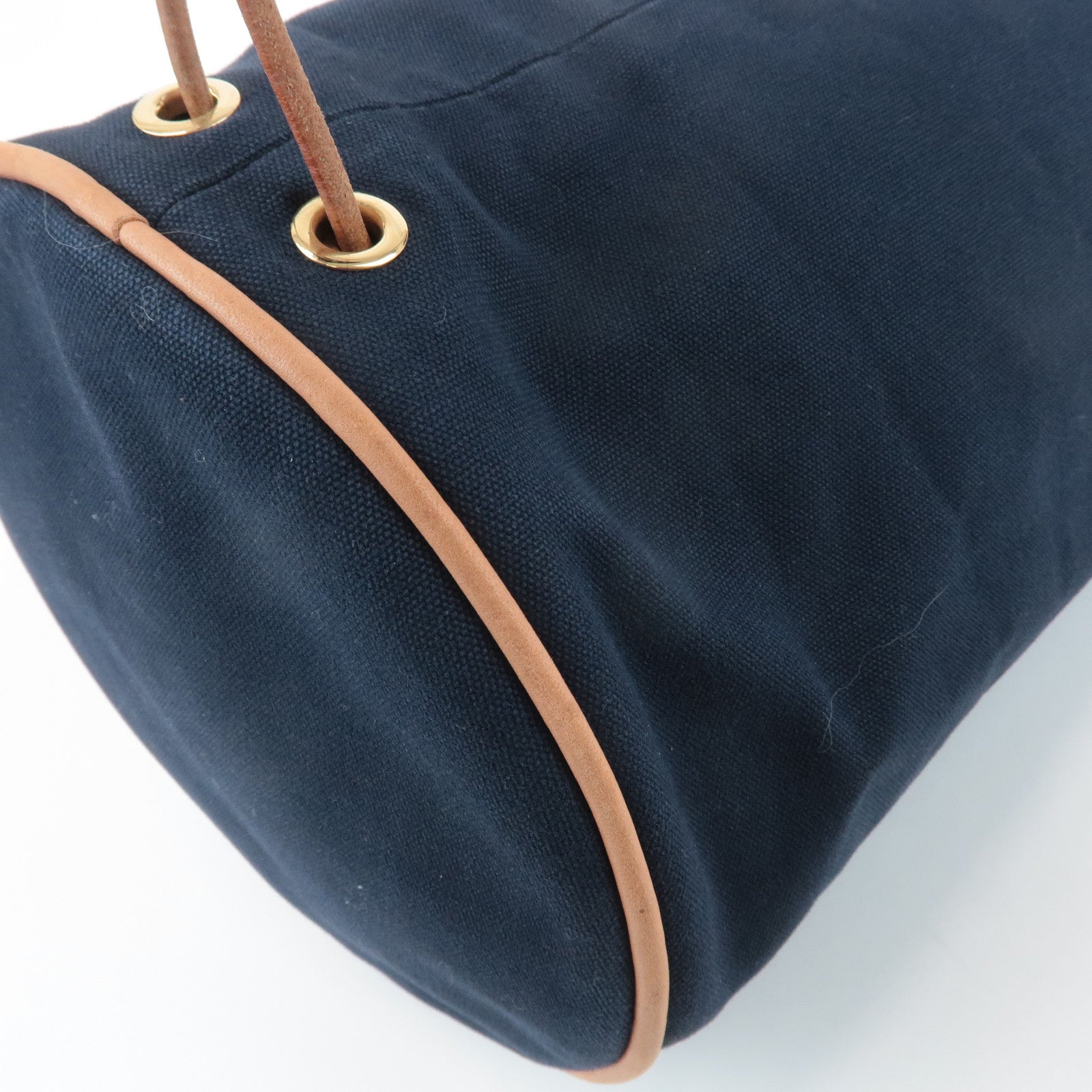 HERMES Canvas Leather Porochon Mimil PM Drawstring Shoulder Bag Used