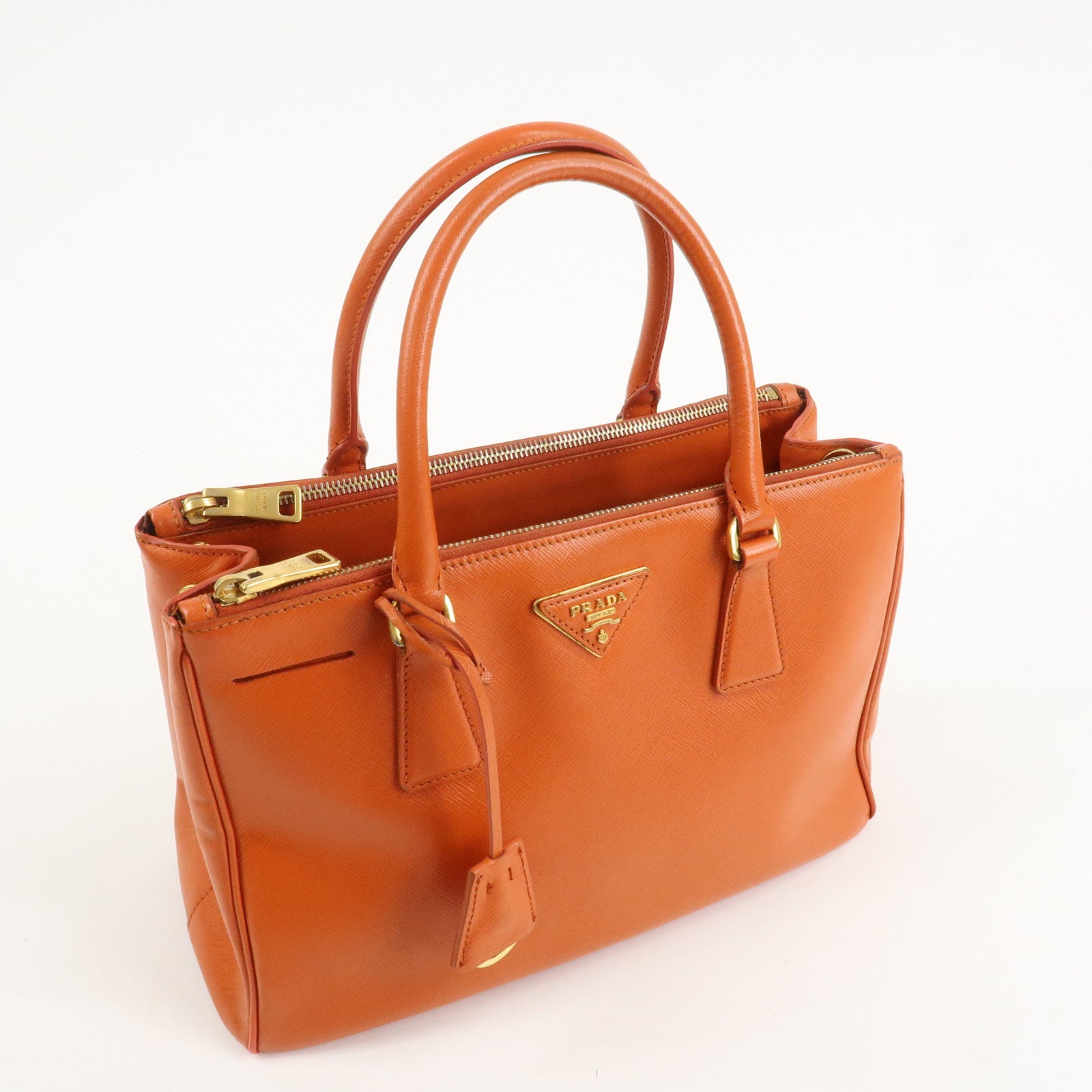 PRADA Triangle Logo Leather 2Way Hand Bag Orange 1BA863 Used
