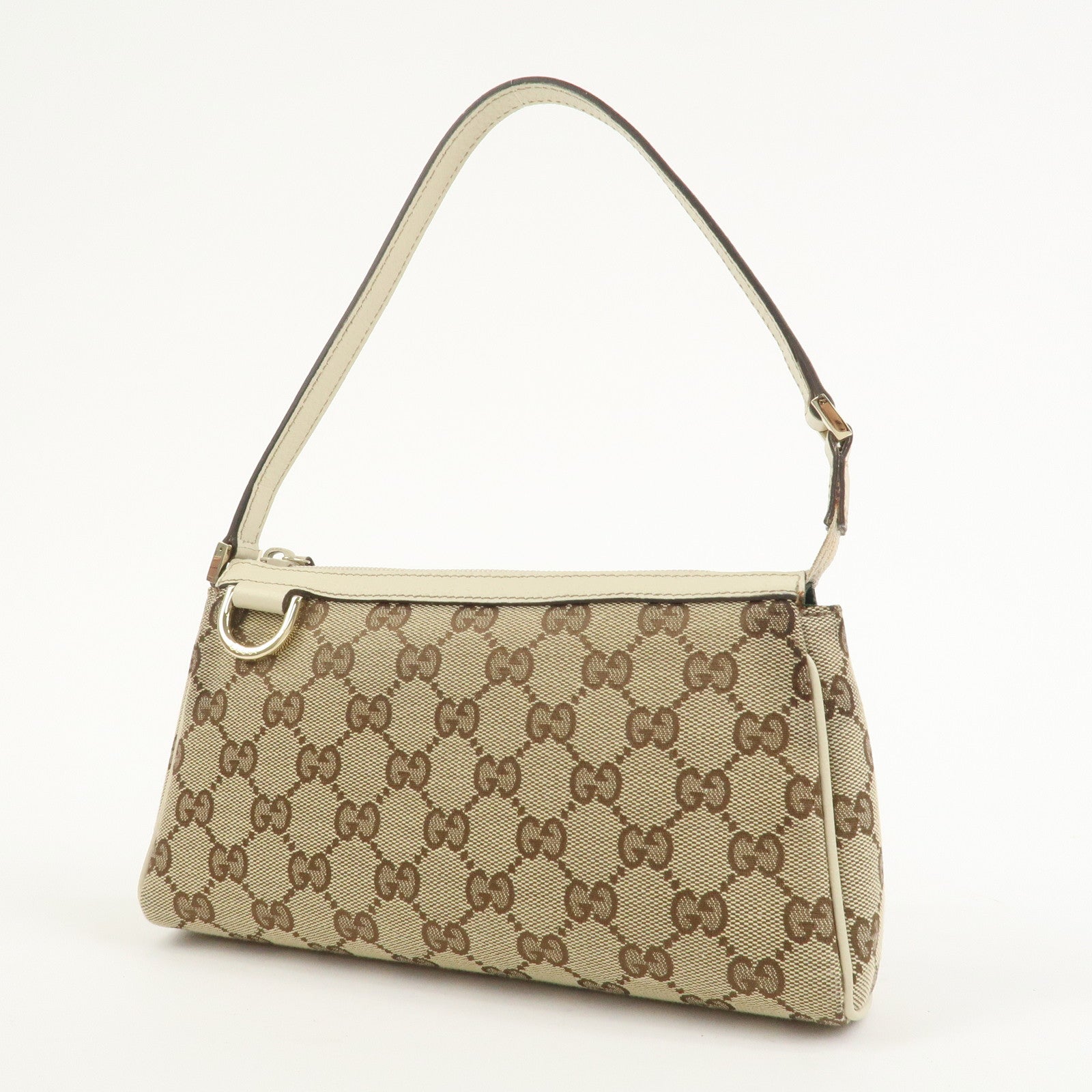 GUCCI Abbey GG Canvas Leather Pouch Hand Bag Brown Ivory 145750