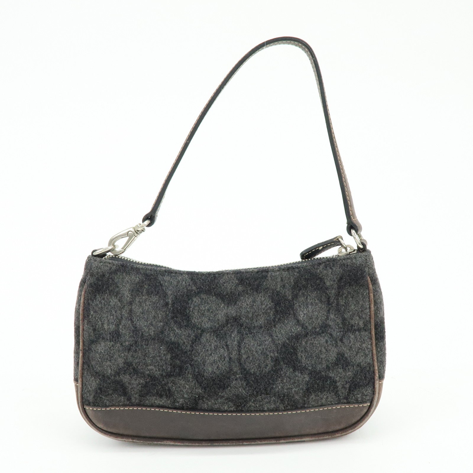 COACH Set of 2 Wool Leather Shoulder Bag Hand Bag Gray Brown