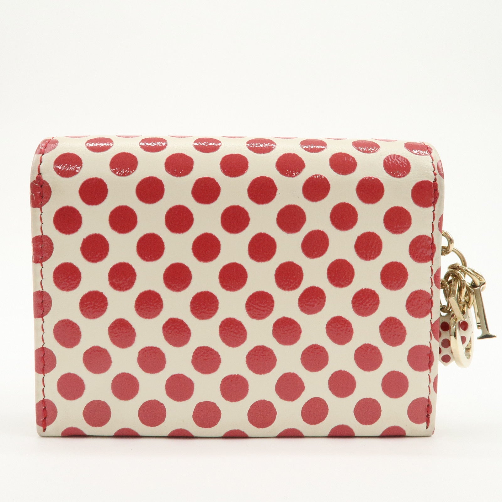 Christian Dior Leather Card Case Card Holder Dots Ivory Red