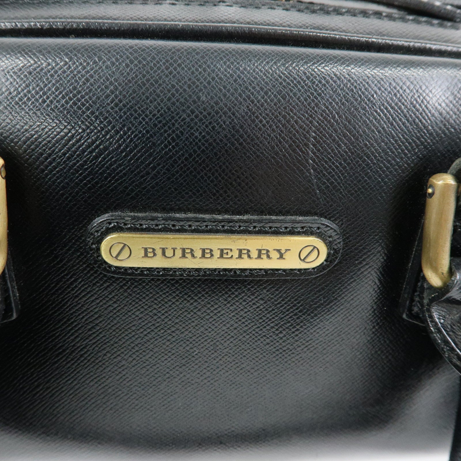 BURBERRY Leather Mini Boston Bag Hand Bag Tote Bag Black