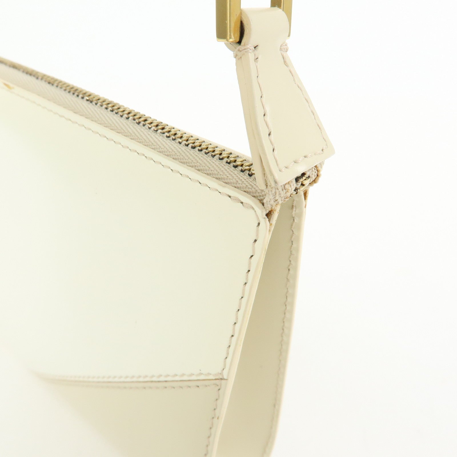 Ferragamo Gancini Leather Shoulder Bag Hand Bag Beige Ivory