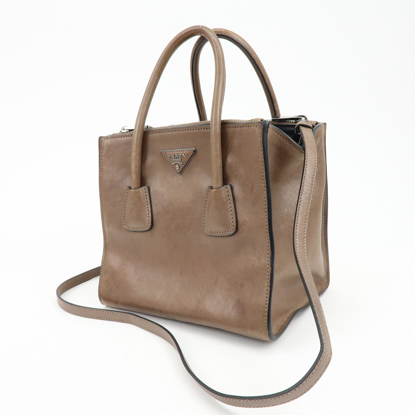 PRADA Triangle Logo Leather 2Way Bag Hand Bag Shoulder Bag BN2625