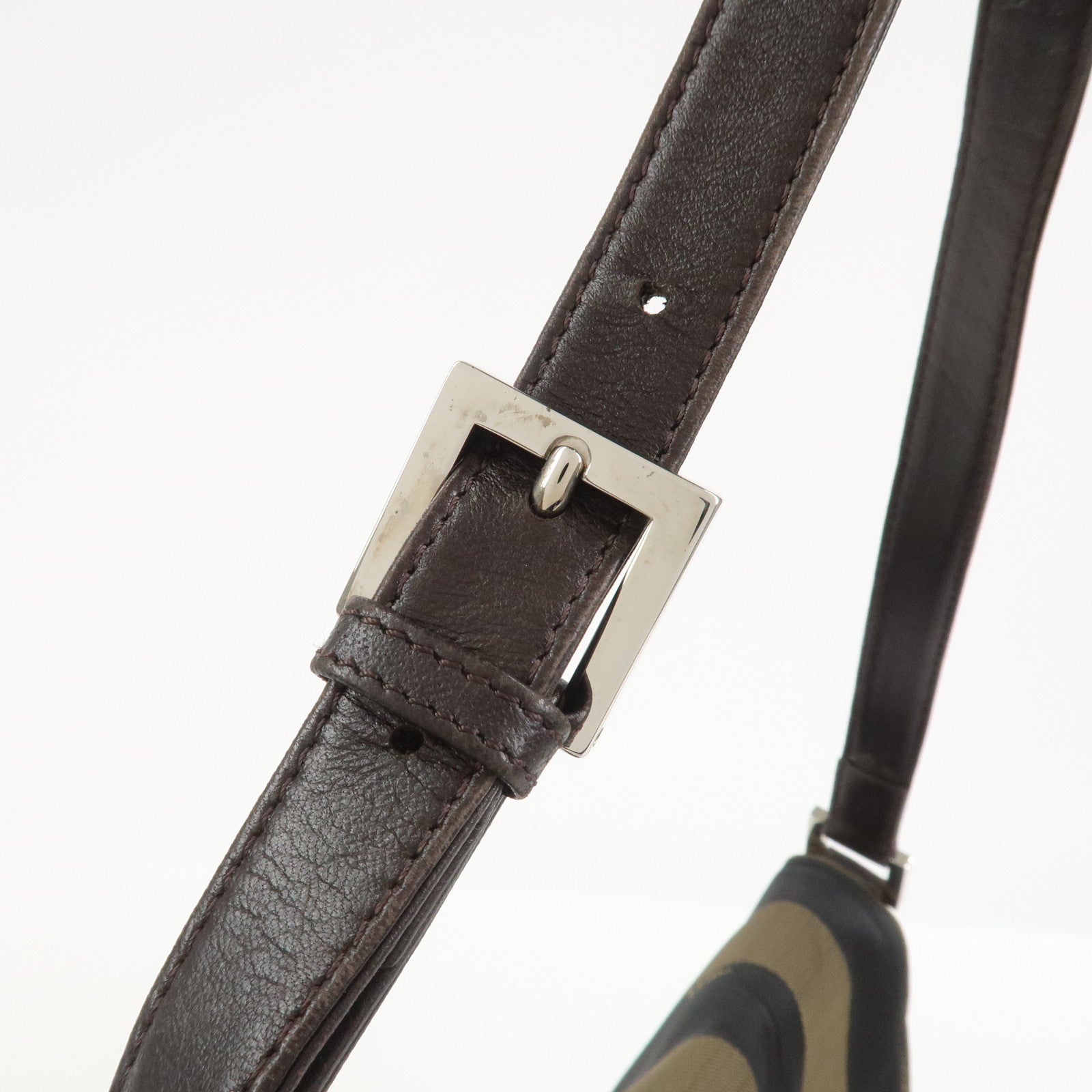 FENDI Pequin Canvas Leather Shoulder Bag Brown Black 26654