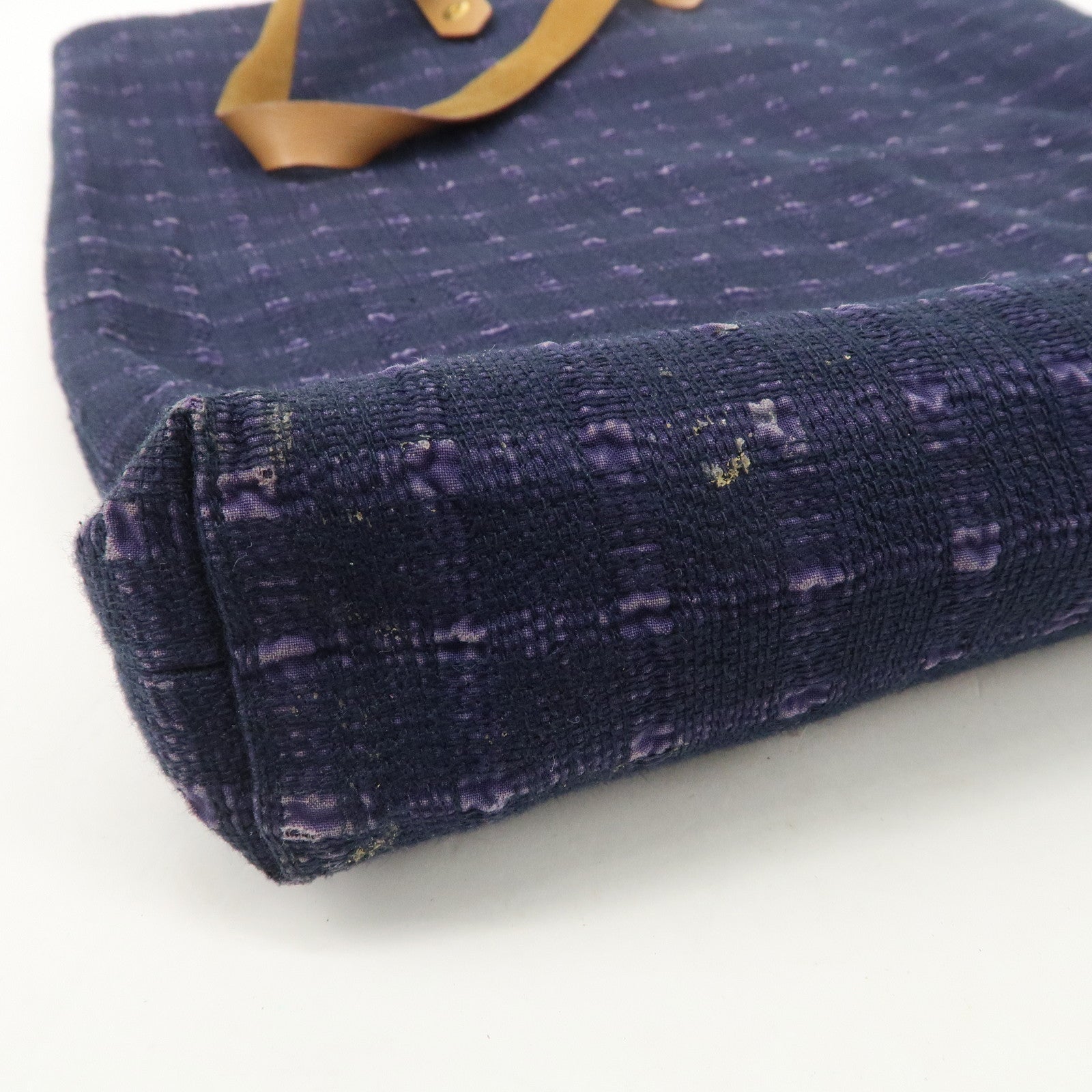 HERMES Leather Canvas Amedabad GM Tote Bag Hand Bag Navy Purple Used