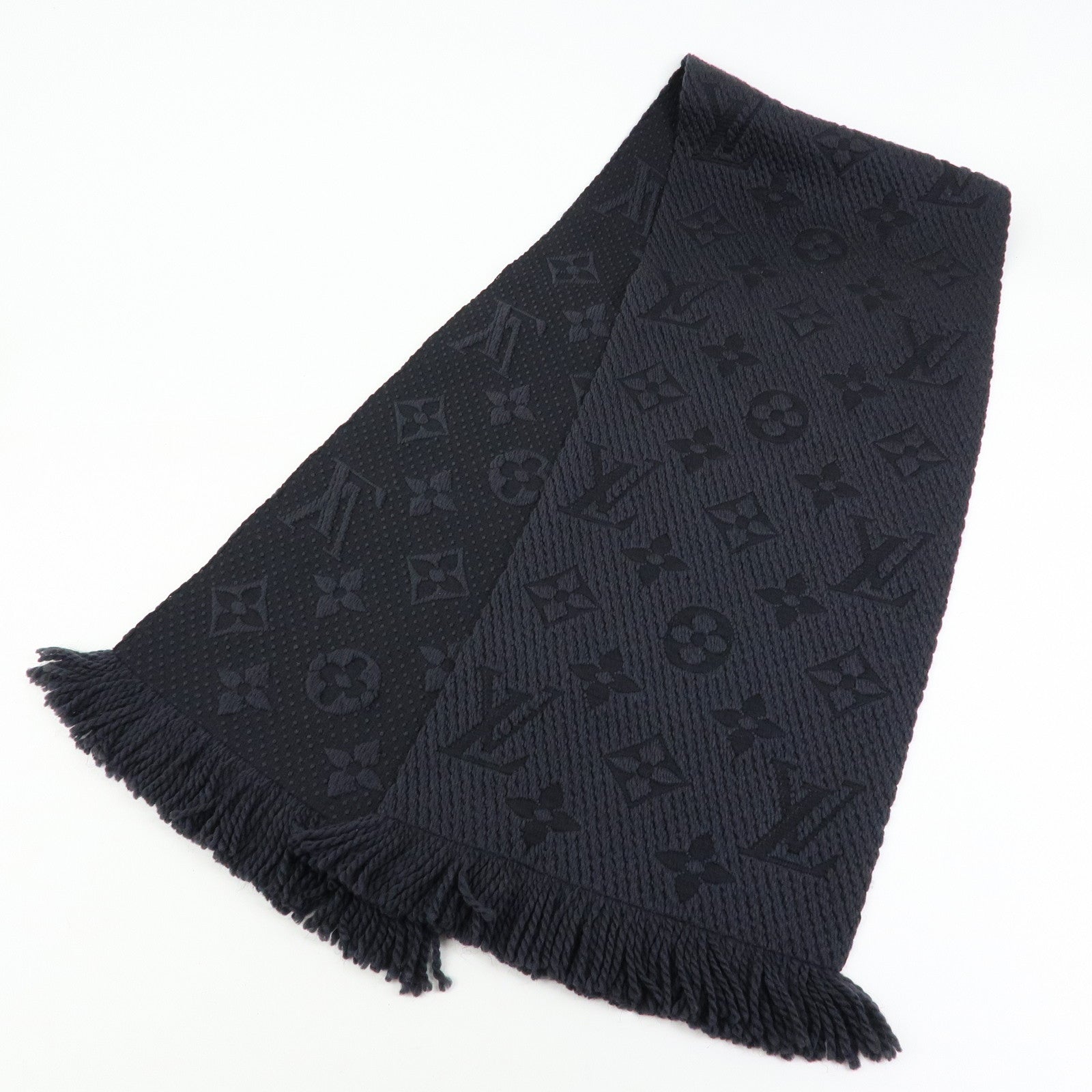 Louis Vuitton Echarpe Logo Mania Wool Silk Scarf Black M72431