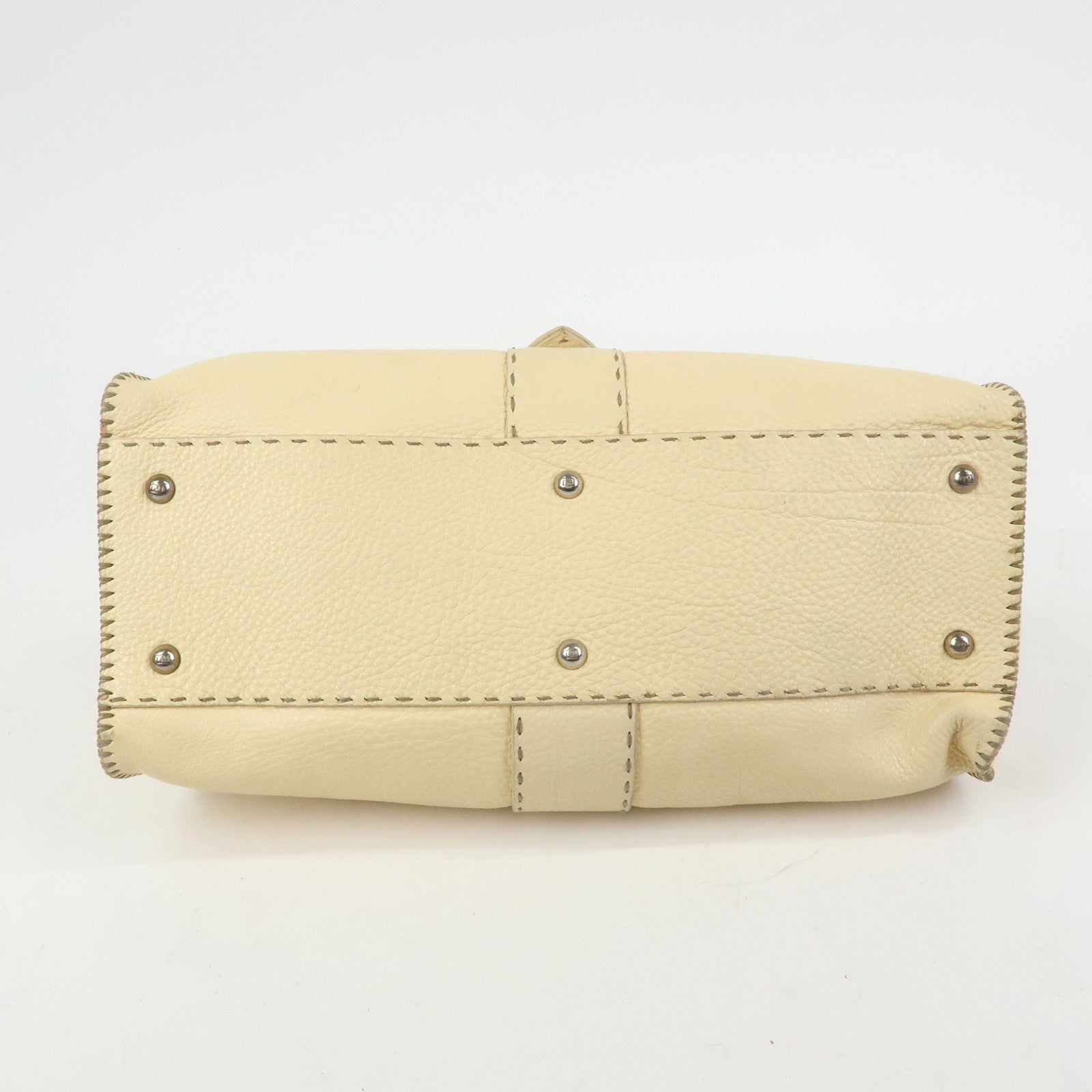 FENDI Selleria Leather Hand Bag Shoulder Bag Cream 8BR457